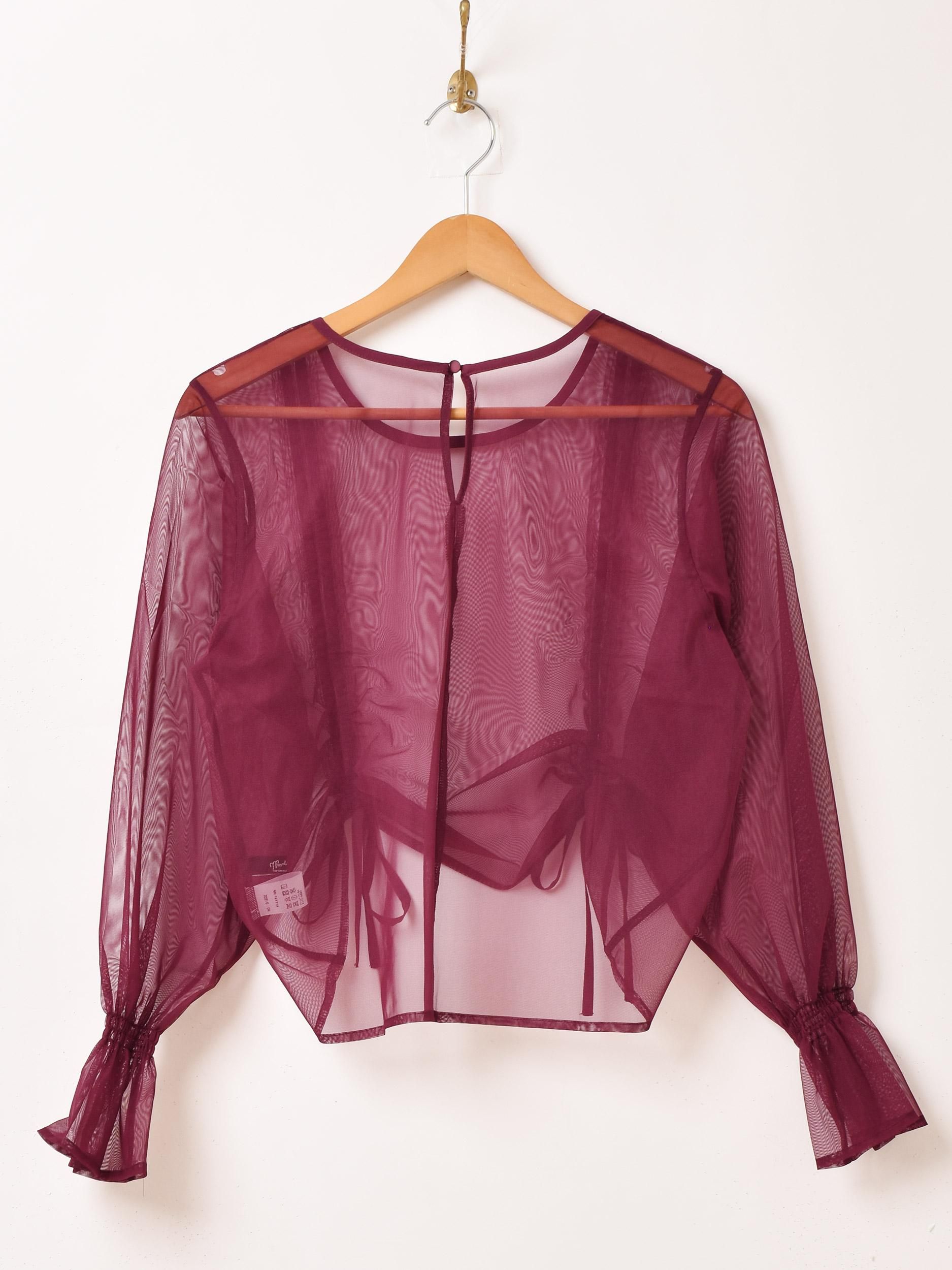 6色展開】「Meridian」シアー フリル 長袖カットソー ワインレッド