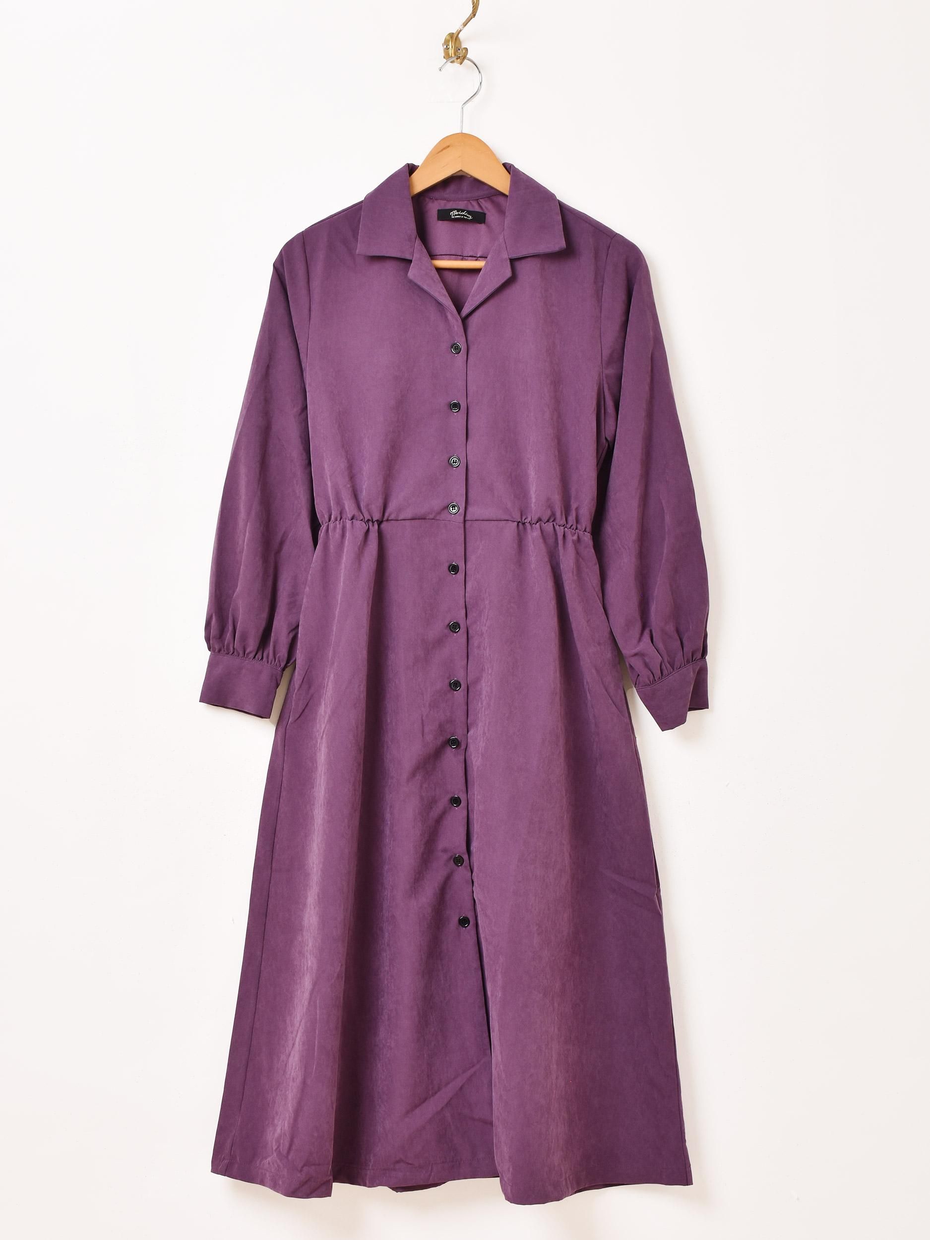 2色展開】「Meridian」長袖 オープンカラー ピーチスキン ワンピース