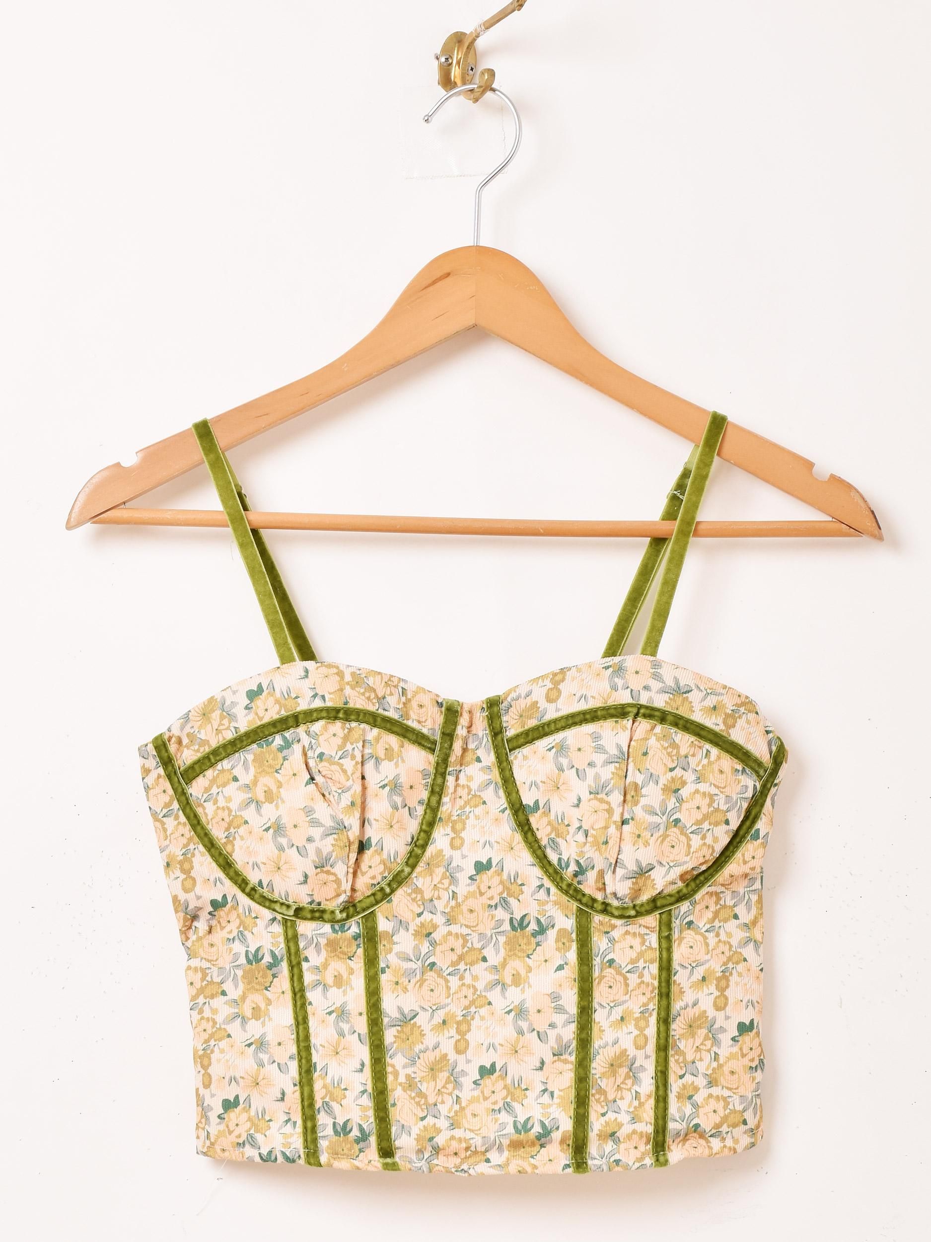 2色展開】「Meridian」花柄 コーデュロイ ビスチェ グリーン - 古着屋