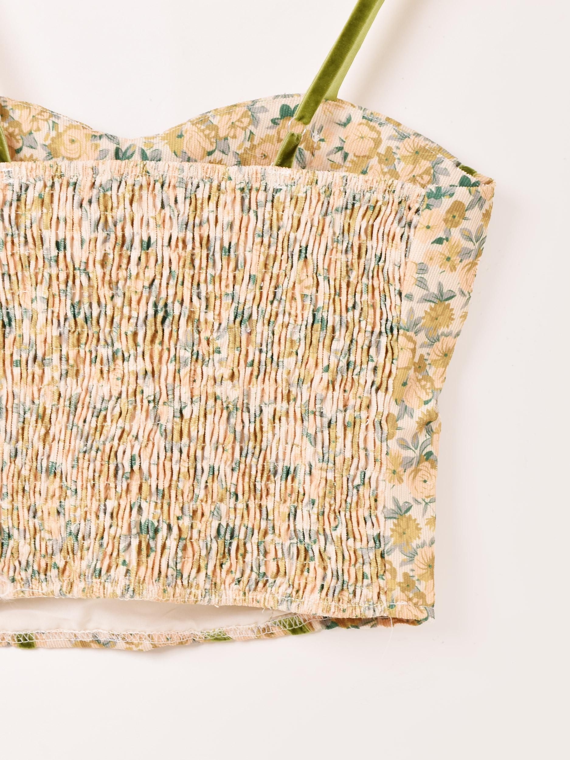 2色展開】「Meridian」花柄 コーデュロイ ビスチェ グリーン - 古着屋