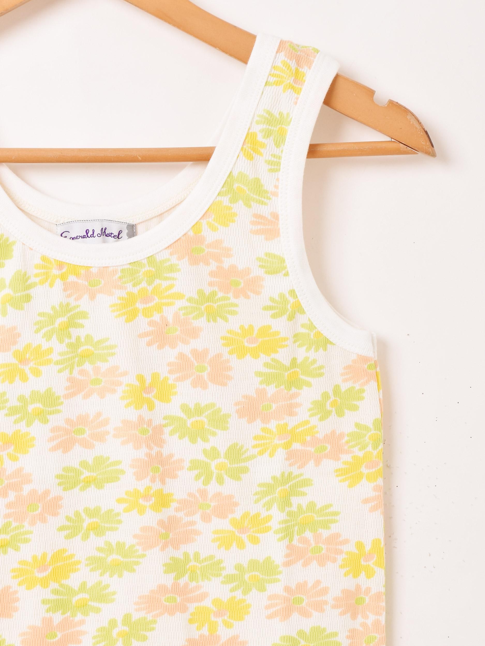 2色展開】「Emerald Motel」花柄 ワッフルタンクトップ イエロー