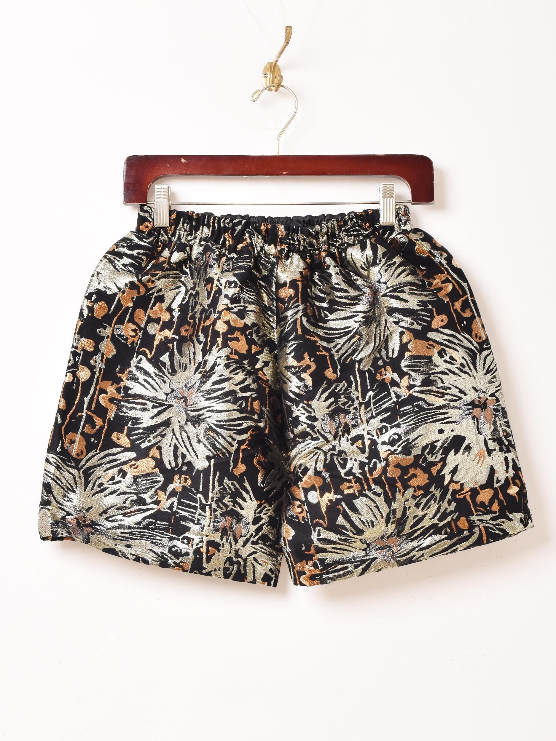 2色展開】「Meridian」花柄 ラメジャガード ショートパンツ パープル