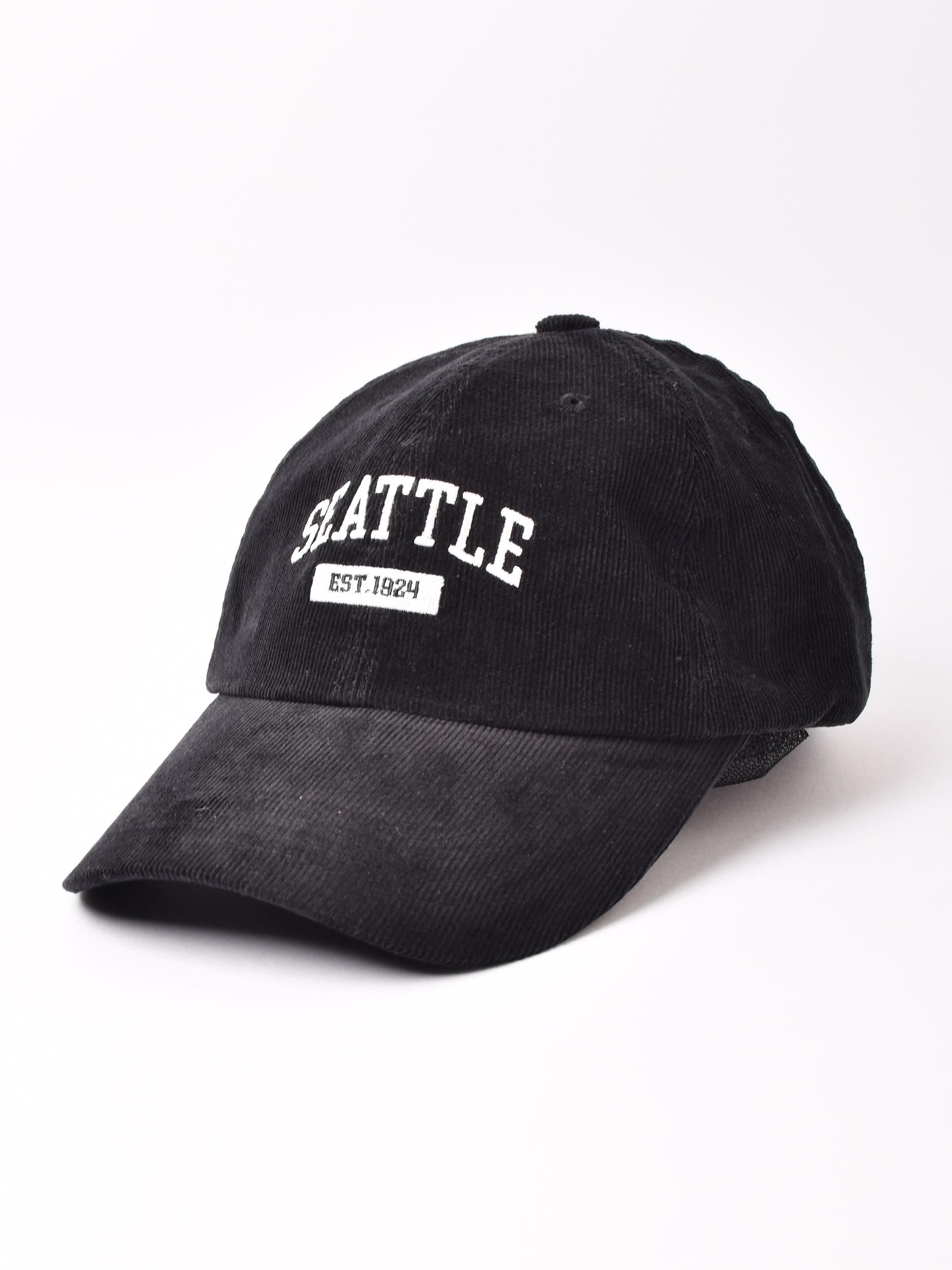 2色展開】コーデュロイ 刺繍入り キャップ「SEATTLE」 ブラック