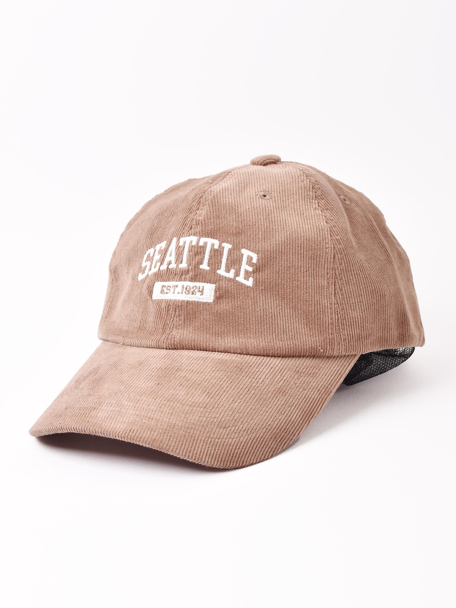 2色展開】コーデュロイ 刺繍入り キャップ「SEATTLE」 ブラック