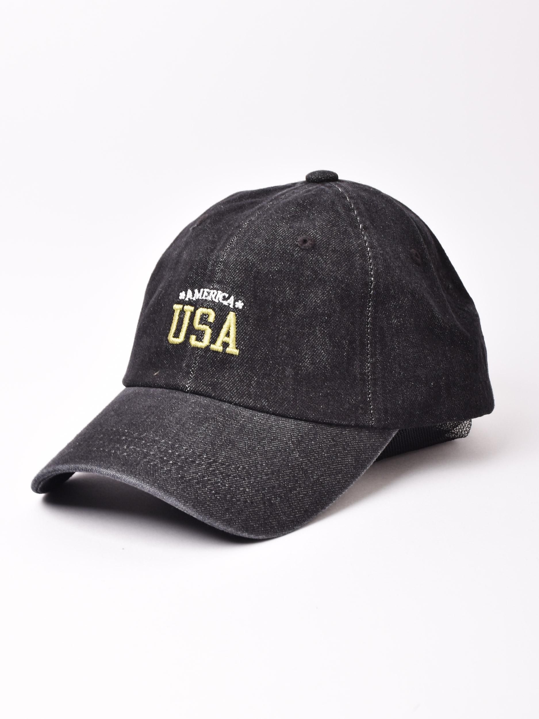 2色展開】刺繍入り デニムキャップ「USA」 ブラック - 古着屋 2色展開】刺繍入り デニムキャップ「USA」 ブラック - 古着屋