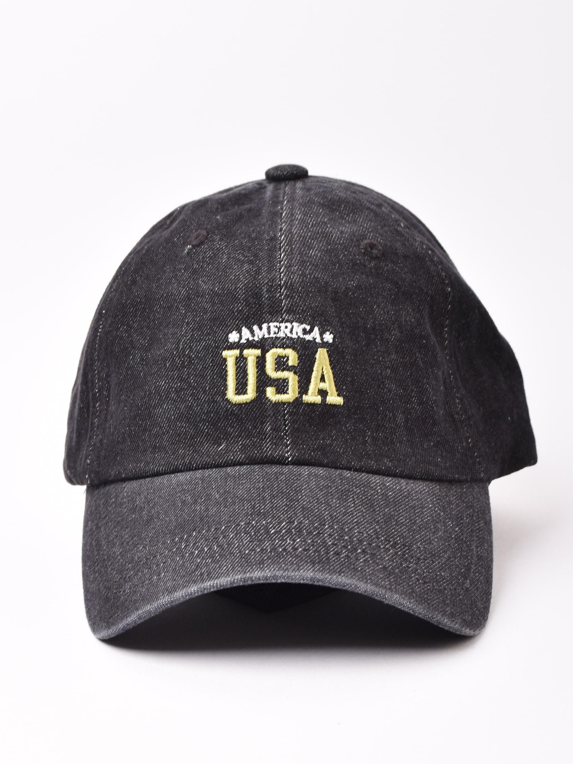 2色展開】刺繍入り デニムキャップ「USA」 ブラック - 古着屋 2色展開】刺繍入り デニムキャップ「USA」 ブラック - 古着屋