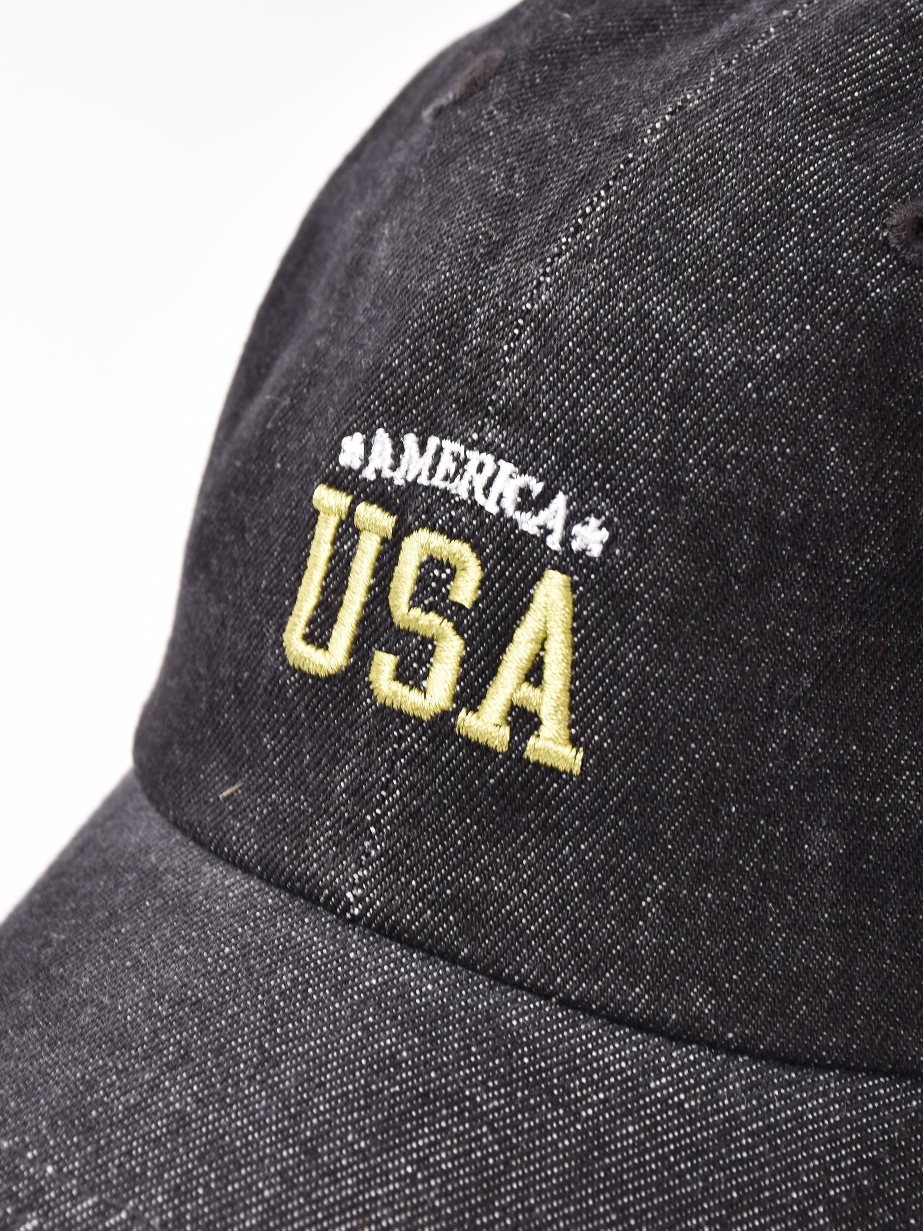 2色展開】刺繍入り デニムキャップ「USA」 ブラック - 古着屋 2色展開】刺繍入り デニムキャップ「USA」 ブラック - 古着屋