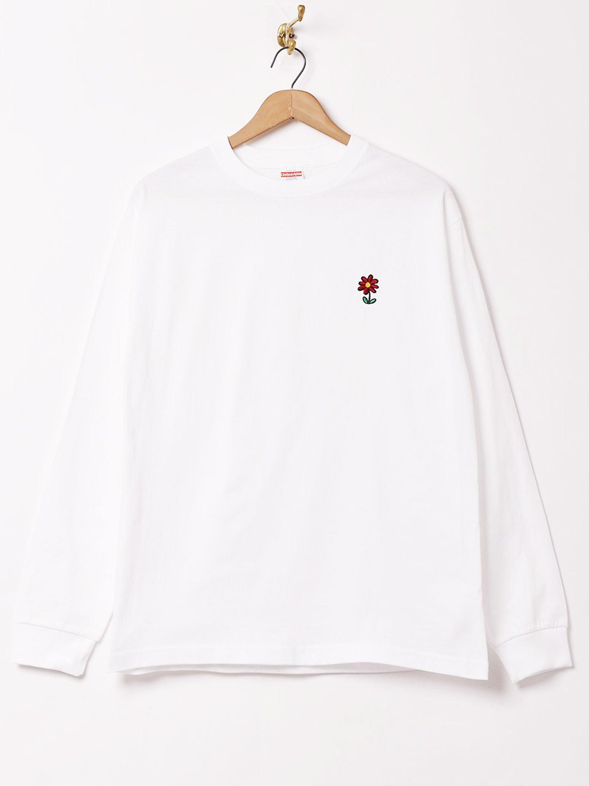 3色展開】ワンポイント 刺繍 フラワー ロングスリーブTシャツ グレー