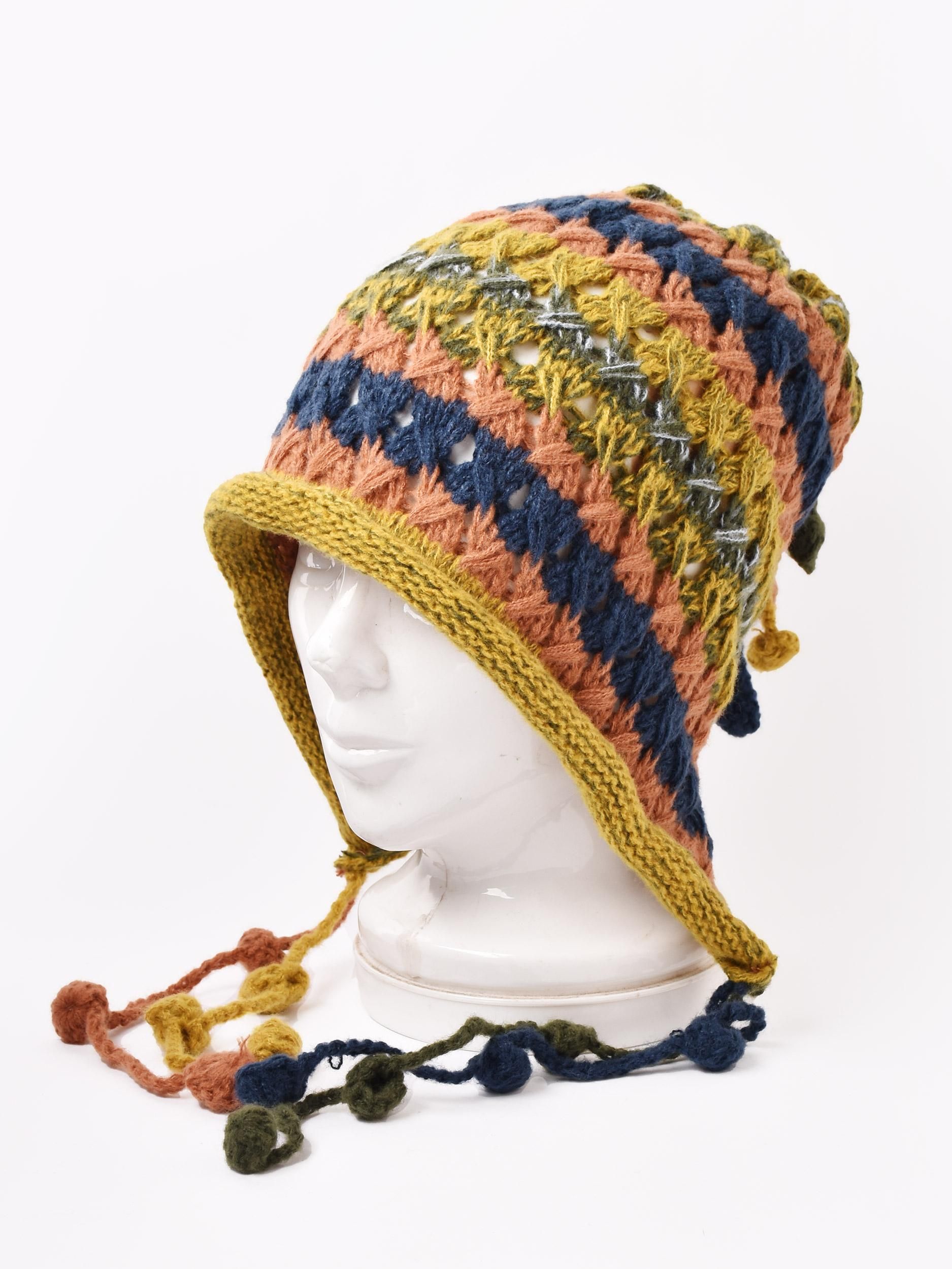 2色展開】タッセル マルチボーダー ニットキャップ マスタード - 古着