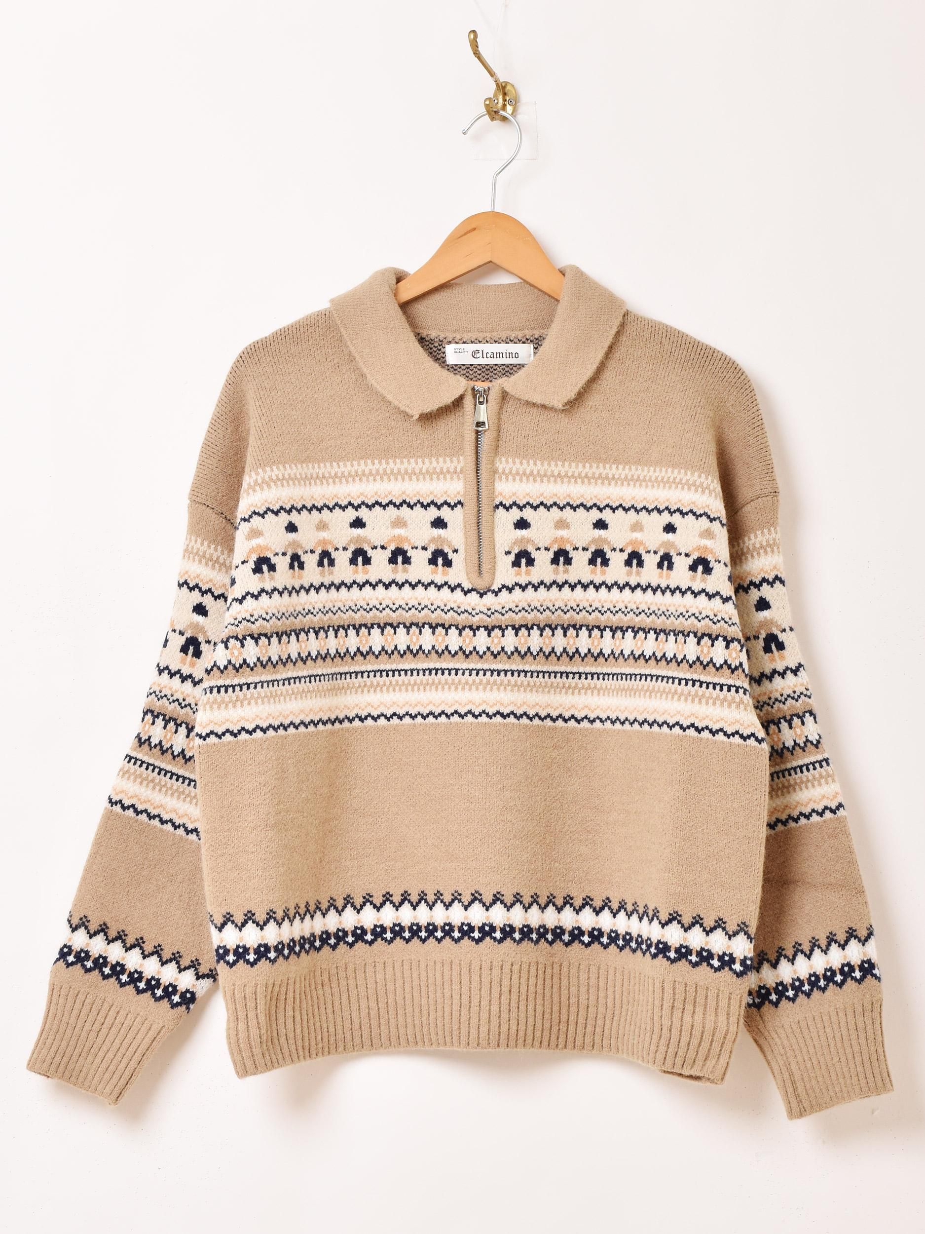 Wooly Back イングランド製 エルボーパッチ ハーフジップ ニット