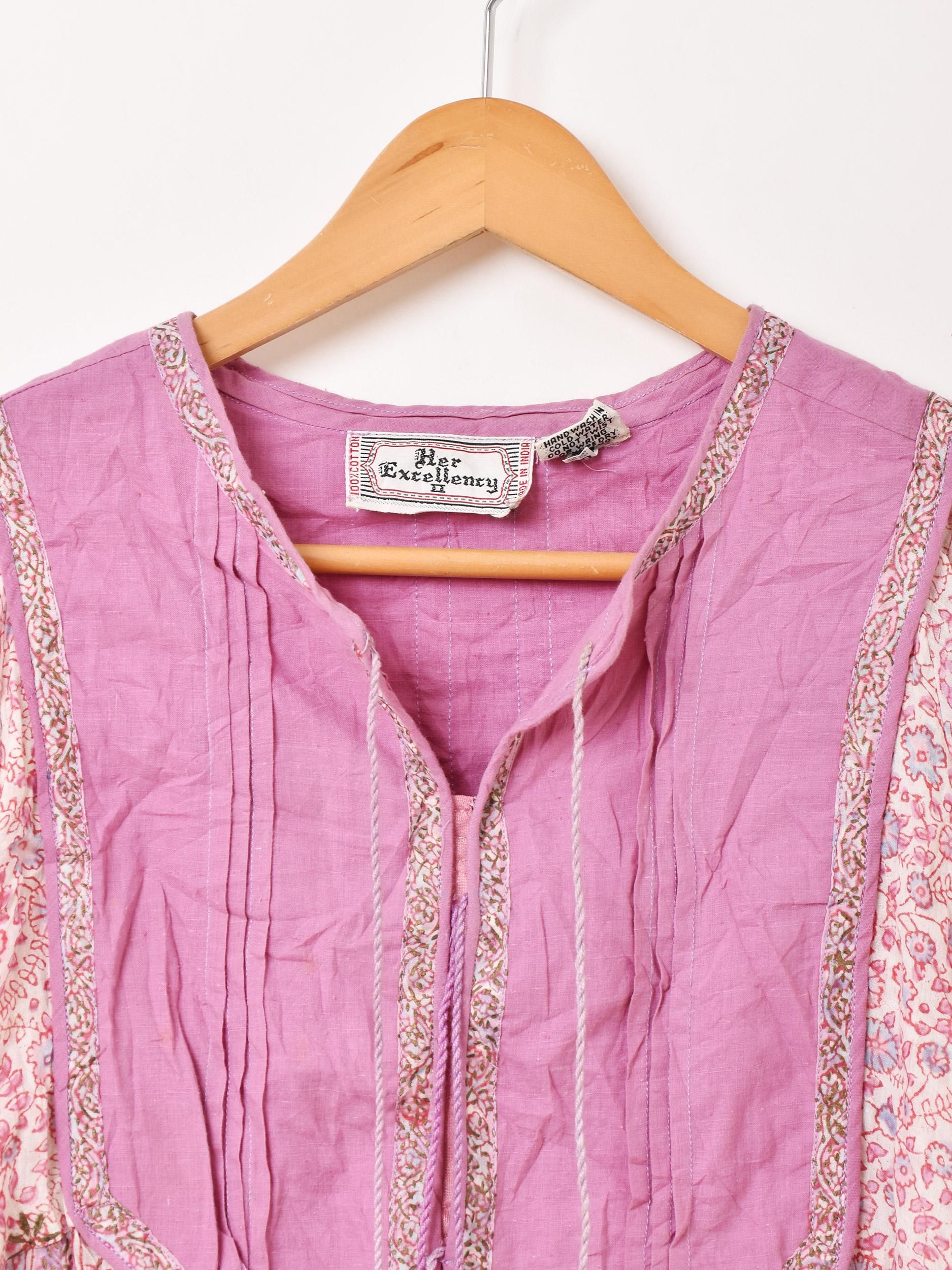 古着 アンティーク ビンテージ 70s 羽織 ガウン ピンクドレス 美品 70's インド綿 ロングスリーブドレス | ヴィンテージ - 古着屋