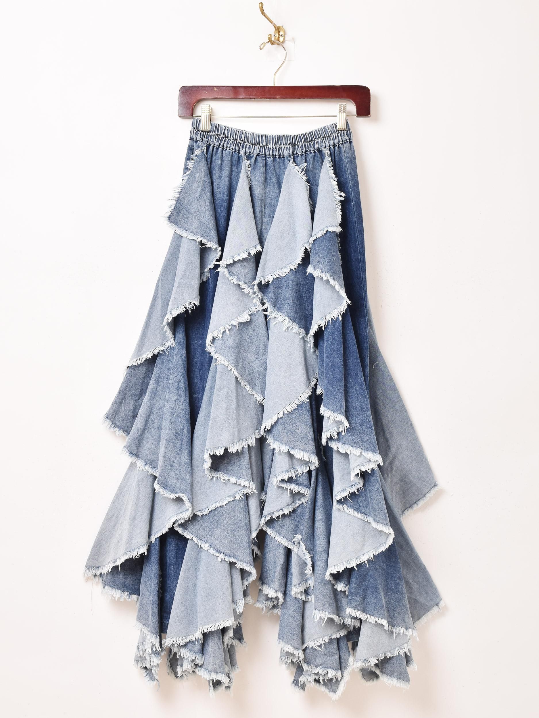 3色展開】スパイラルフリル デニムパンツ ブラック - 古着屋