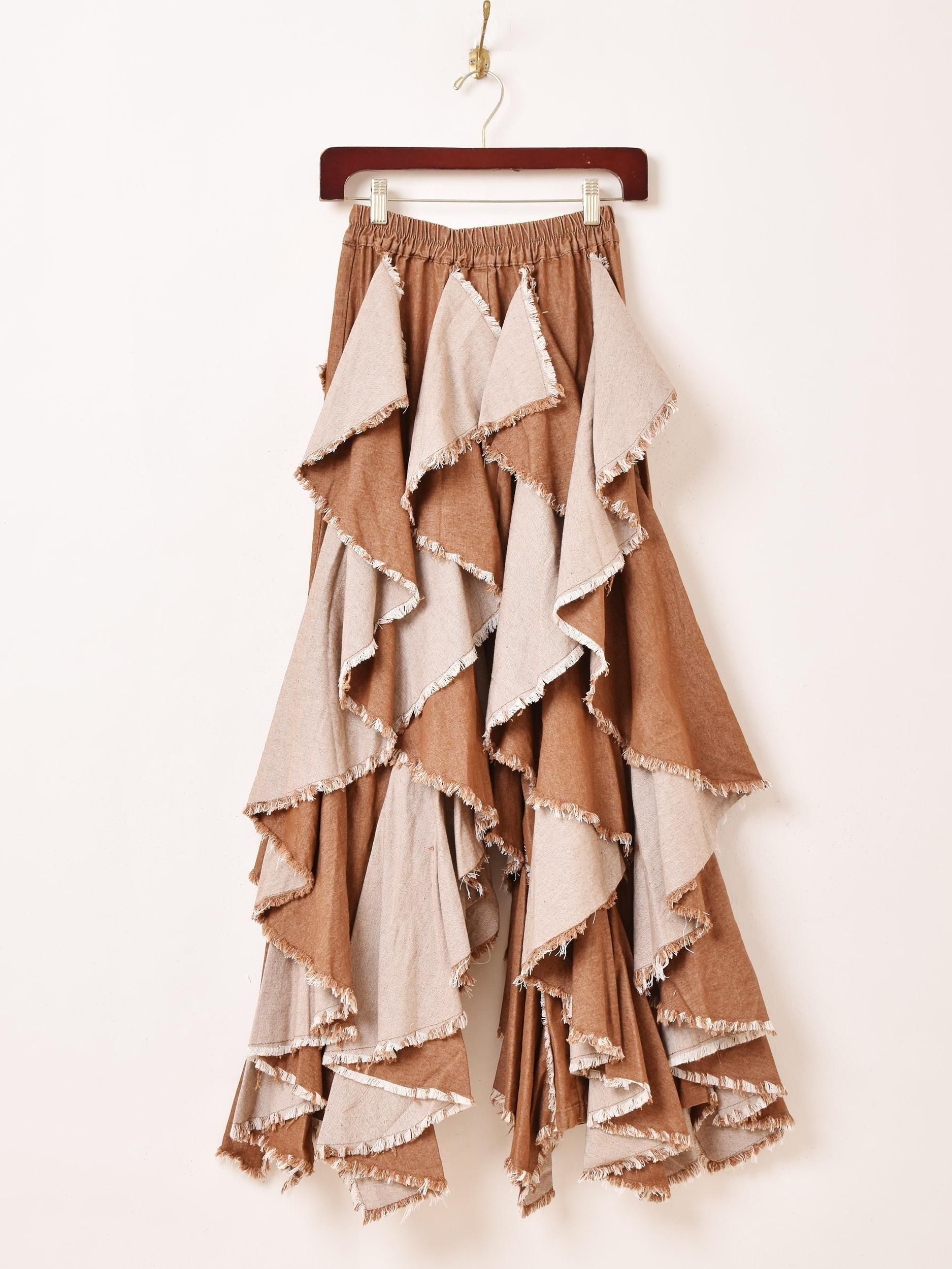 3色展開】スパイラルフリル デニムパンツ ブラック - 古着屋