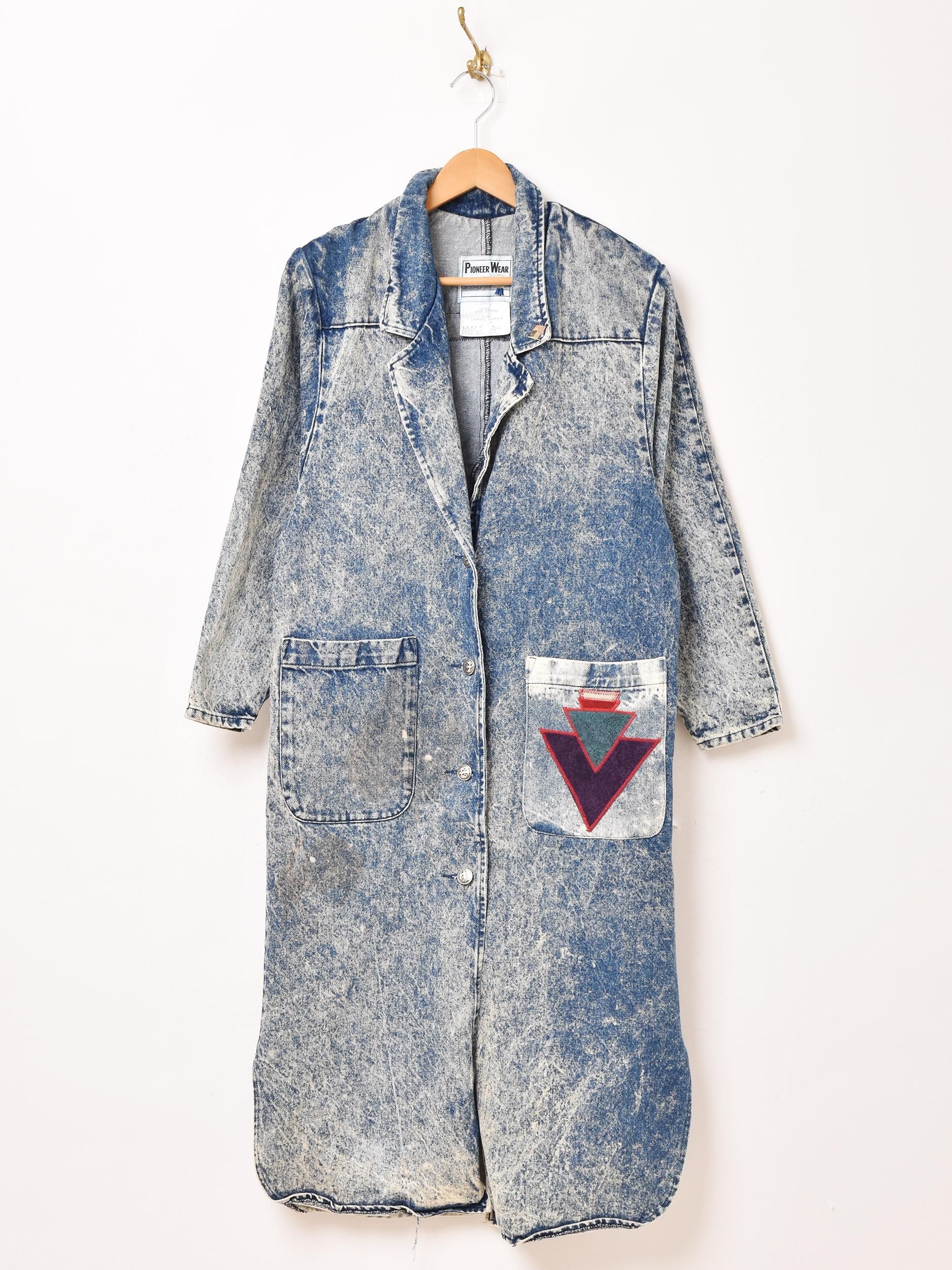80's PIONEER WEAR レザーパッチ デニム ロングコート - 古着屋 80's PIONEER WEAR レザーパッチ デニム ロングコート - 古着屋