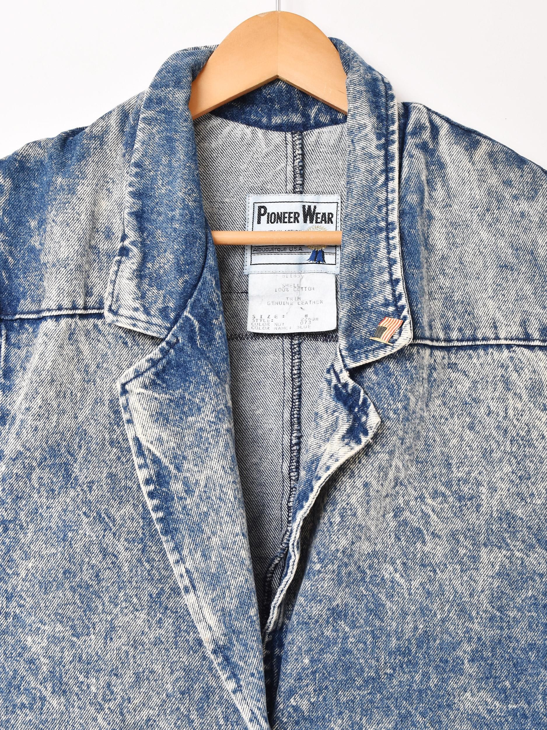 80's PIONEER WEAR レザーパッチ デニム ロングコート - 古着屋 80's PIONEER WEAR レザーパッチ デニム ロングコート - 古着屋