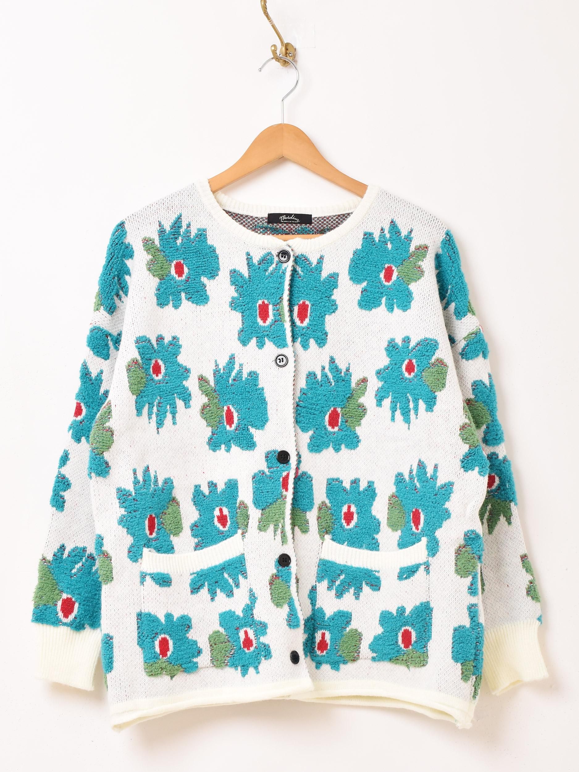 Blumarine 花柄 長袖カーディガン 美品 Blumarine ブルマリン お花柄レオパードニット長袖