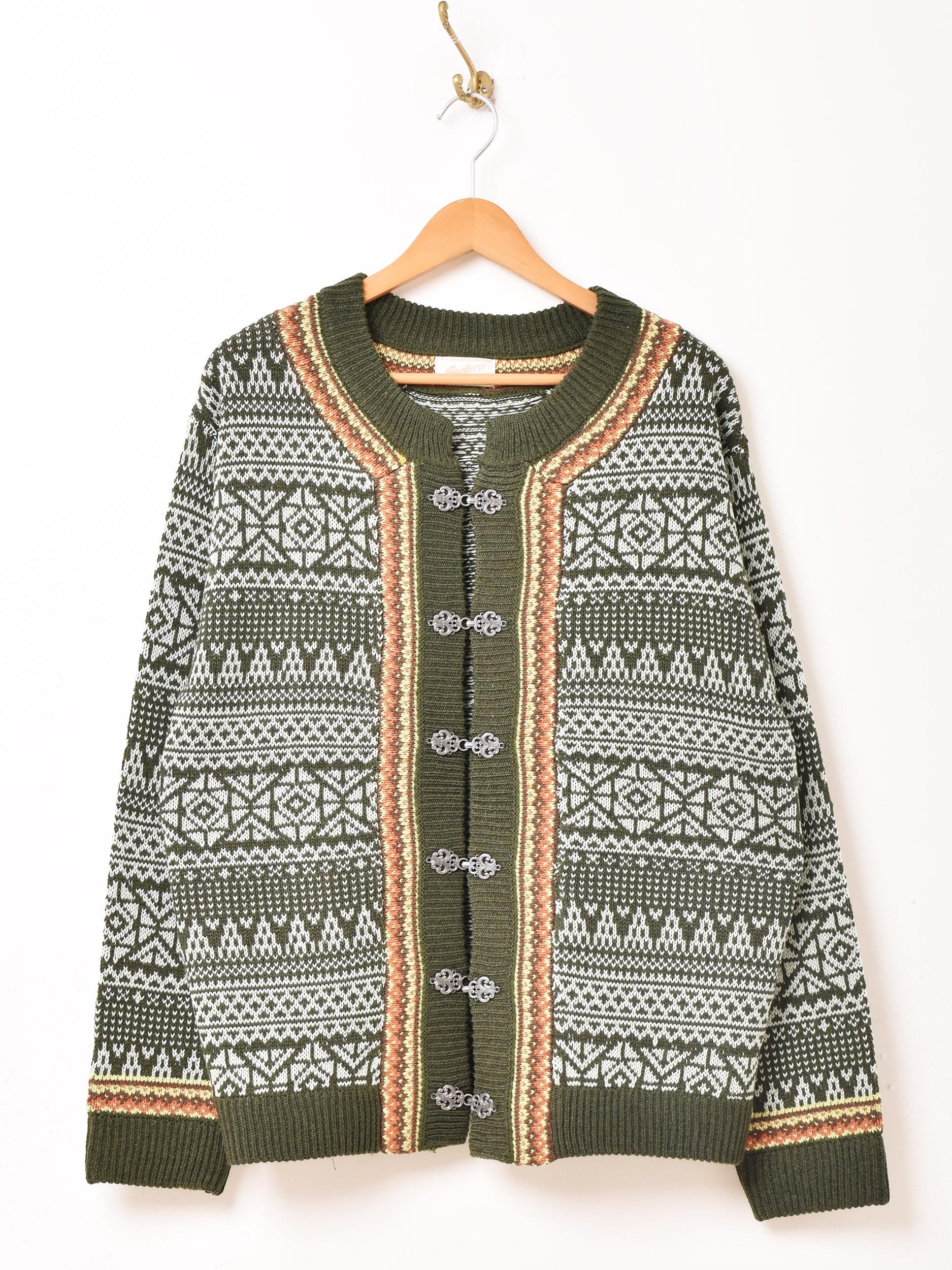 ノルディック柄カーディガン | オリーブ - 古着屋グレープフルーツ