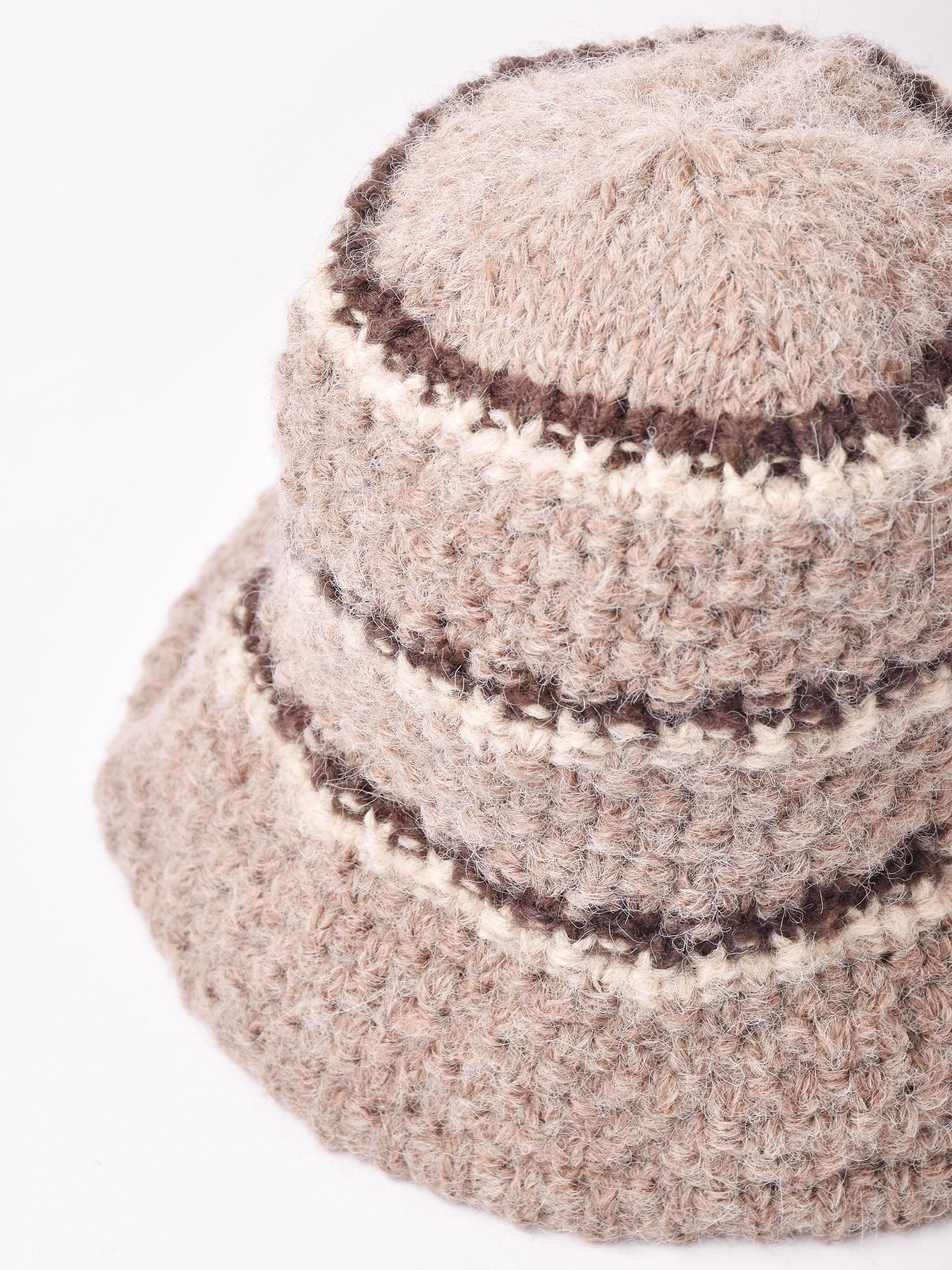 ボーダー柄 ニットハット | ベージュ - 古着屋グレープフルーツ ムーン