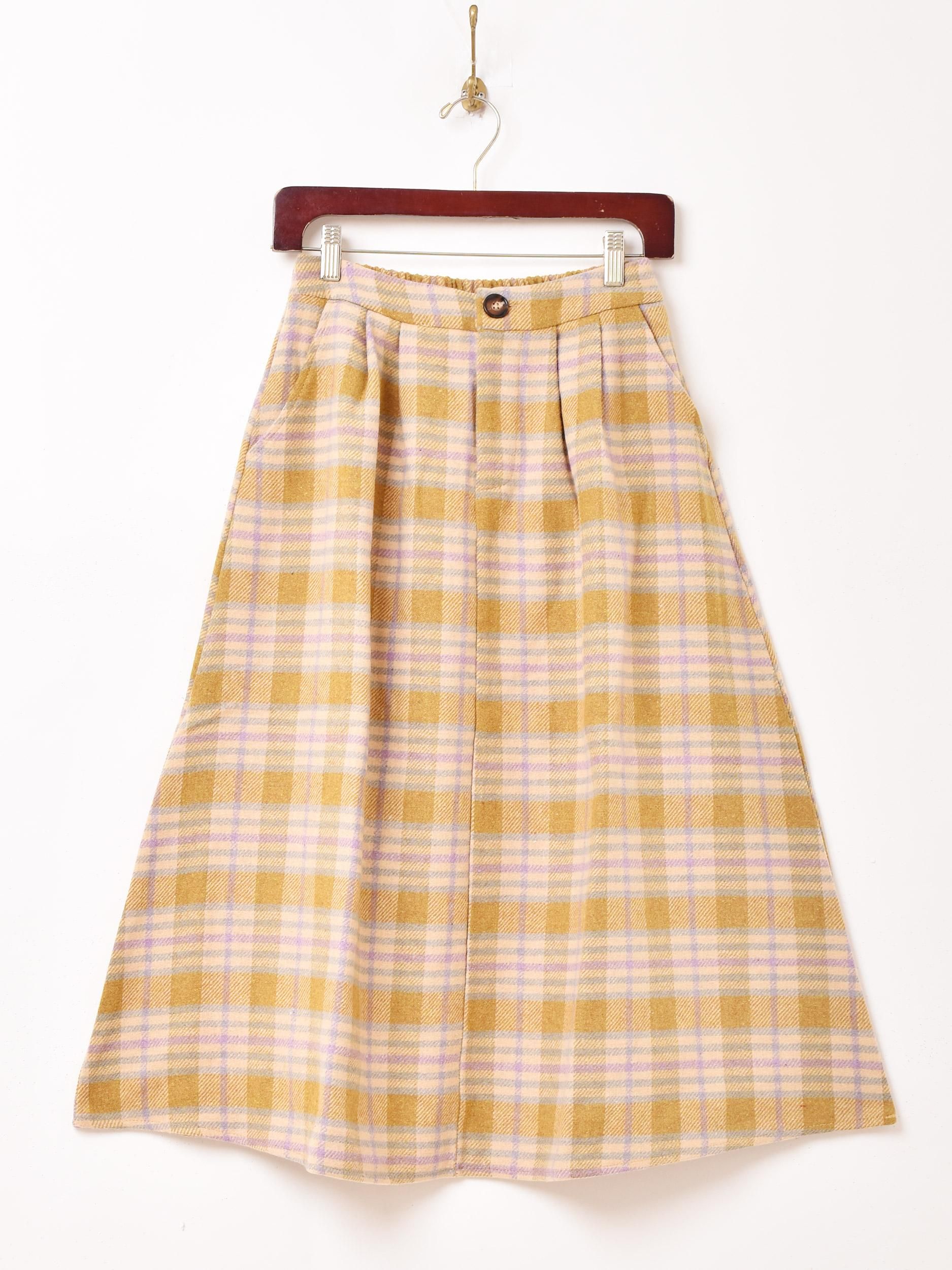 Meridian | チェック柄タック入りスカート | イエロー - 古着屋