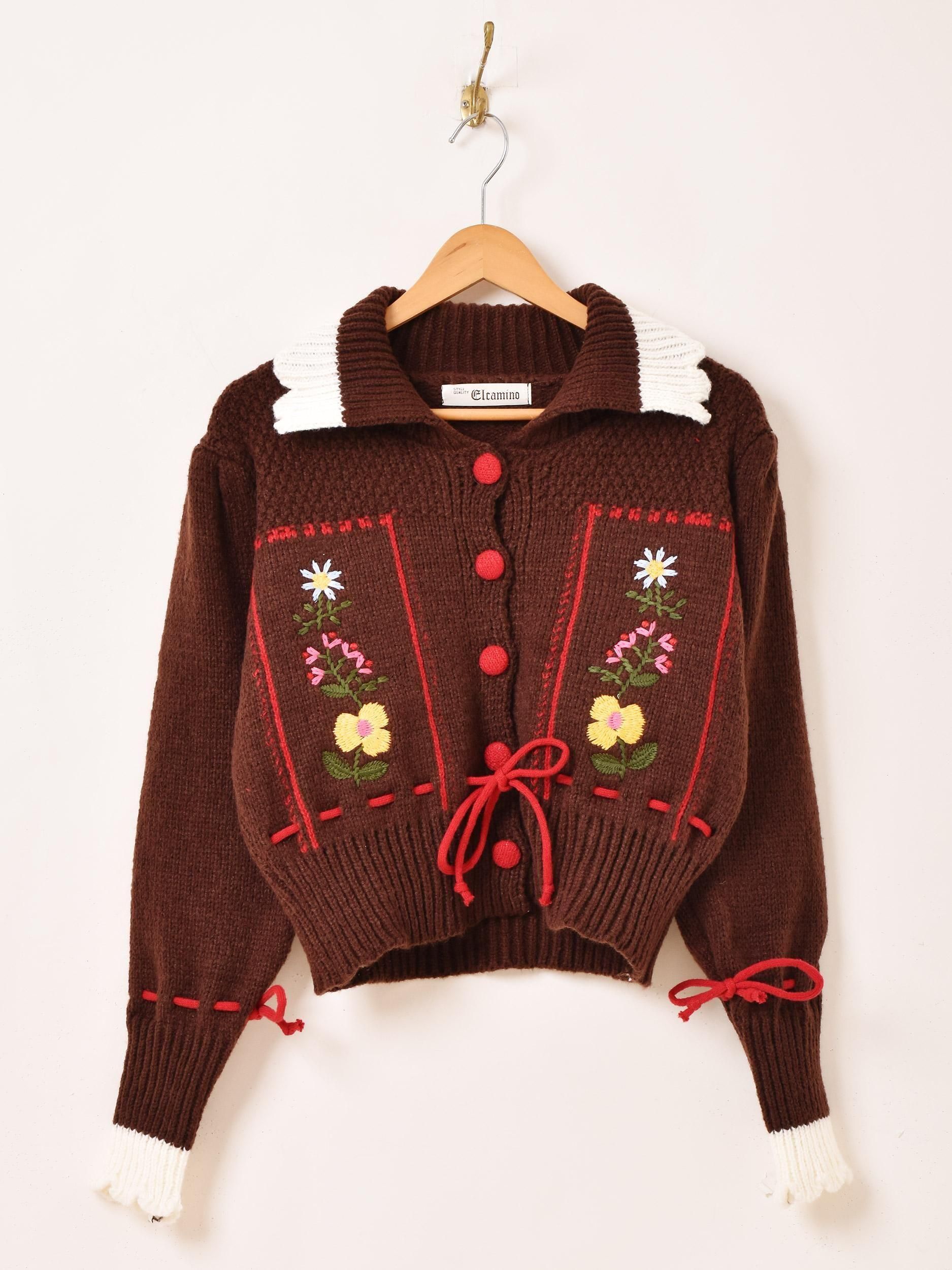 3色展開】「Elcamino」フラワー刺繍 襟付き チロル風カーディガン