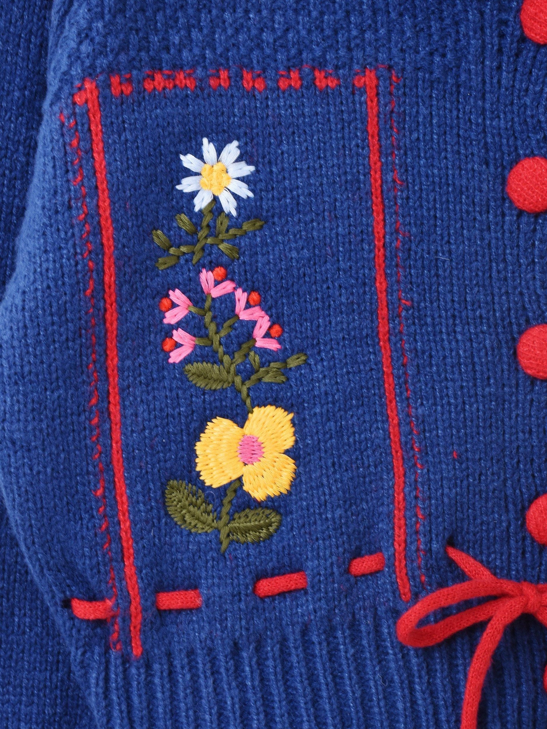 Meridianフラワー刺繍カーディガン|ブルー - 古着屋 Meridianフラワー刺繍カーディガン|ブルー - 古着屋