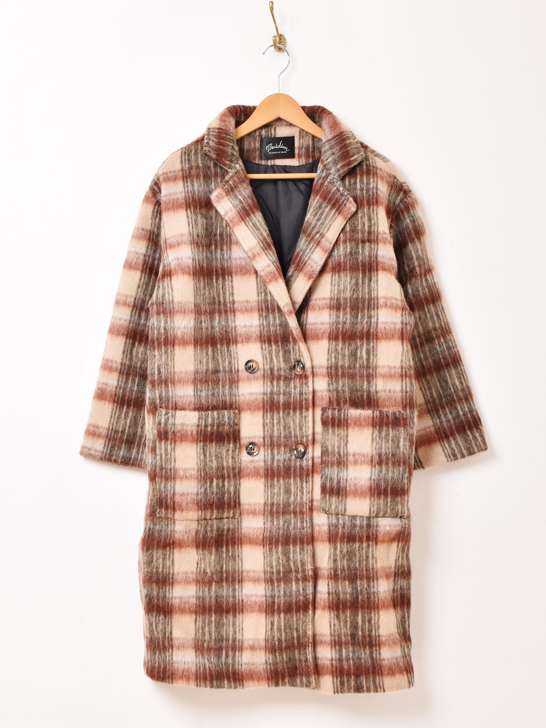 3色展開】「Meridian」チェック柄 シャギー チェスターコート ブラウン