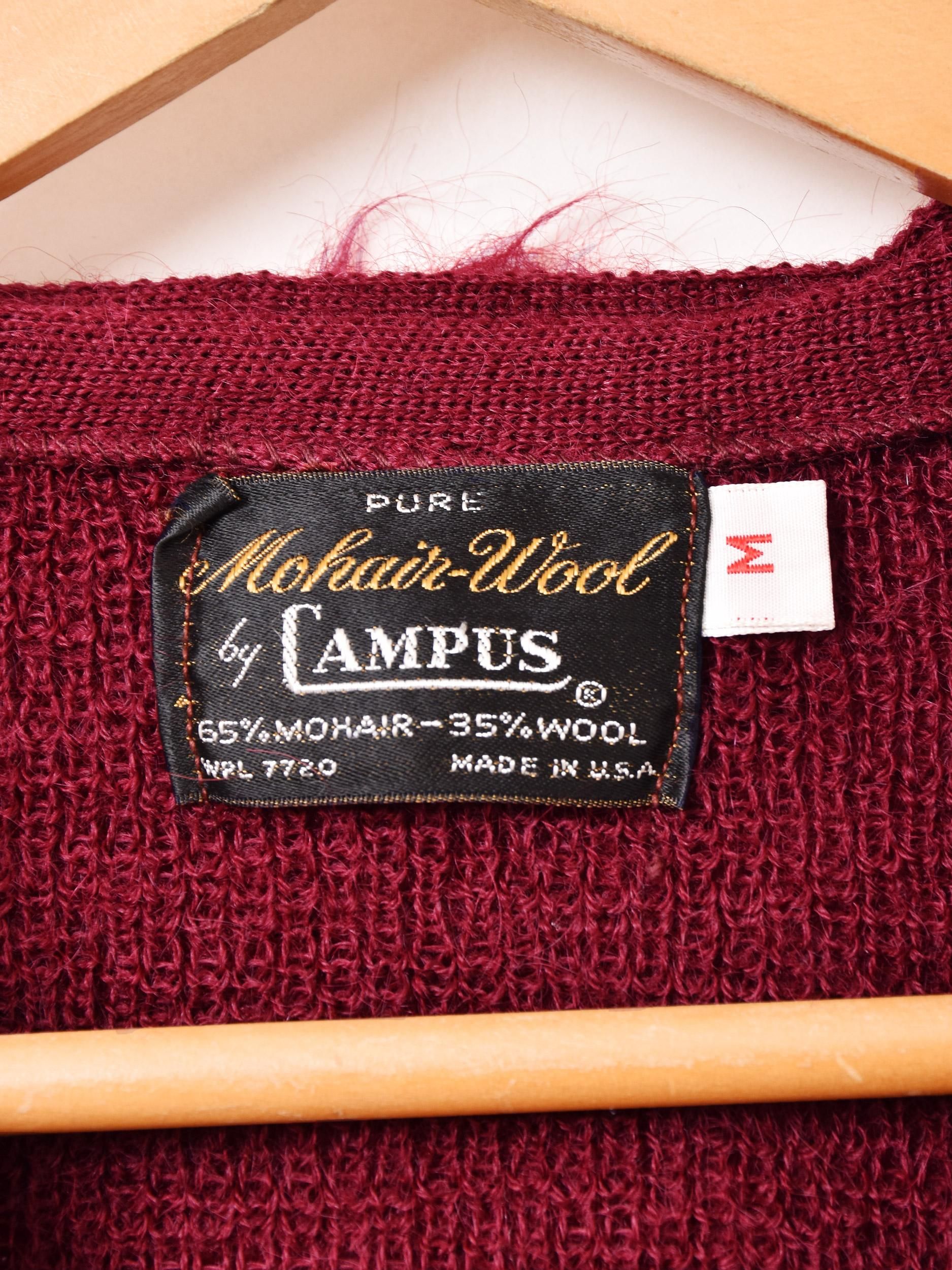 60s campus モヘアカーディガン usa製 毛足長め キャンパス 赤色 60's CAMPUS モヘアカーディガン | アメリカ製 - 古着屋