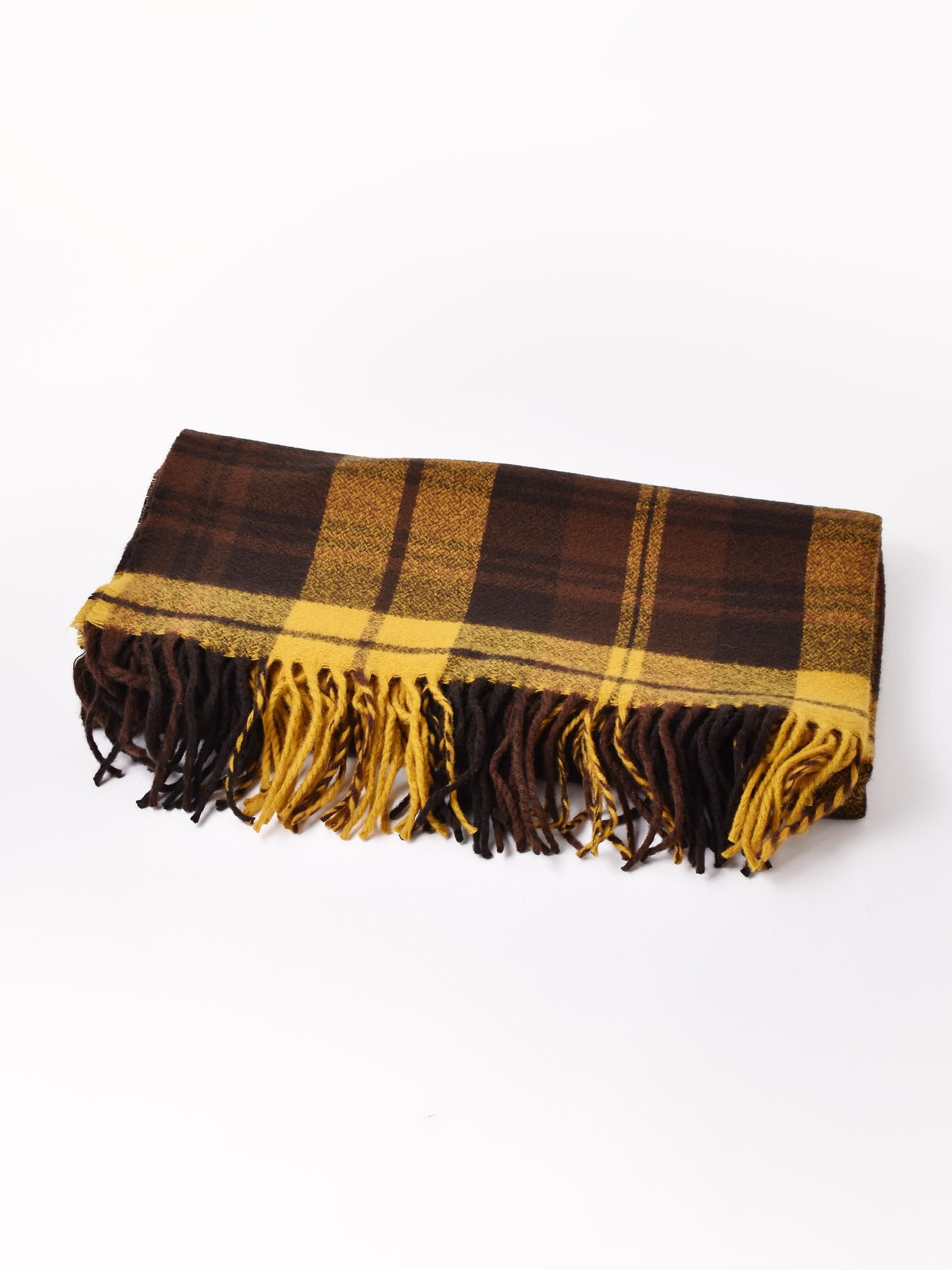 大判ストール | オーバーチェック柄 | イエロー - 古着屋