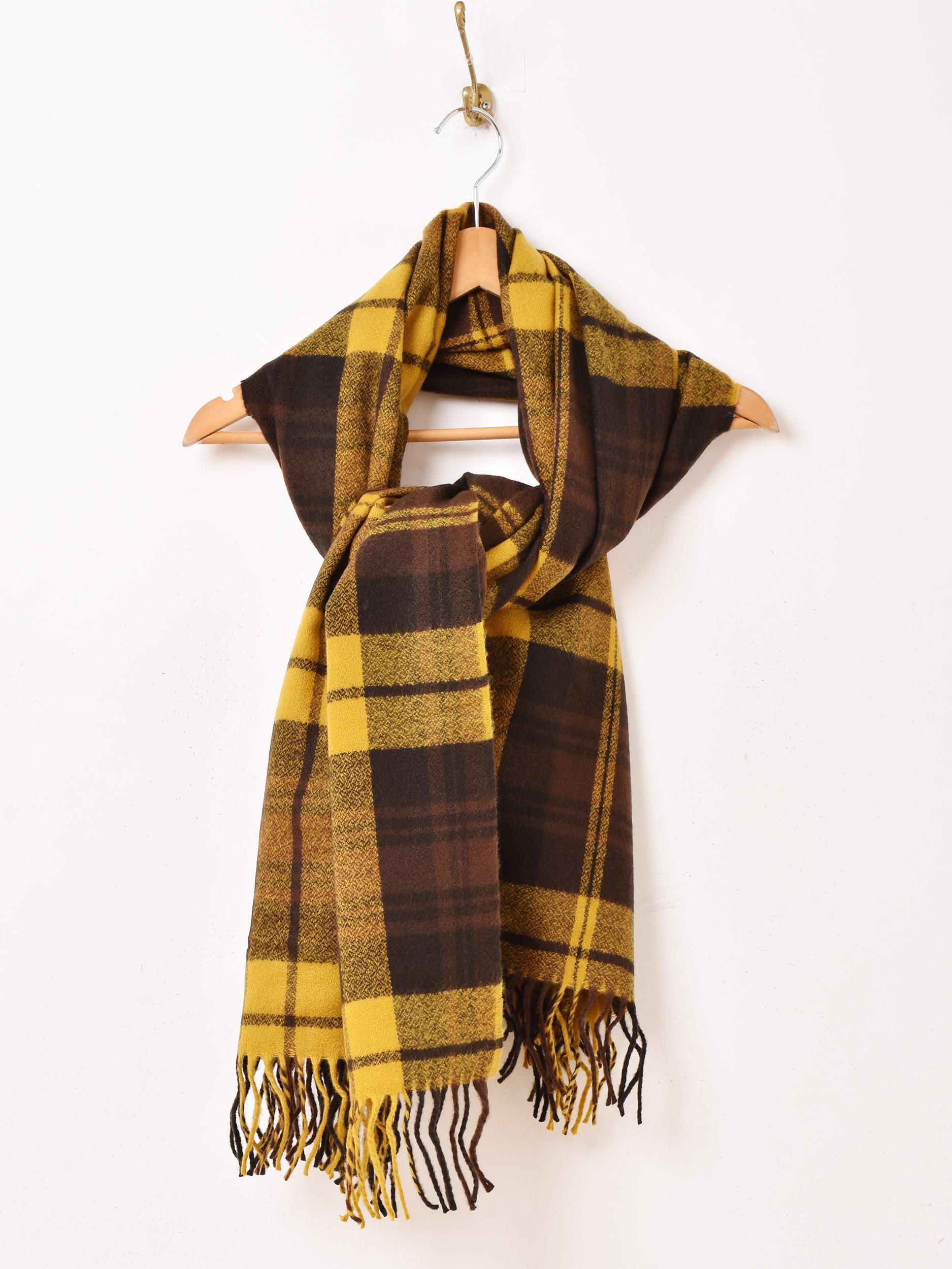 大判ストール | オーバーチェック柄 | イエロー - 古着屋