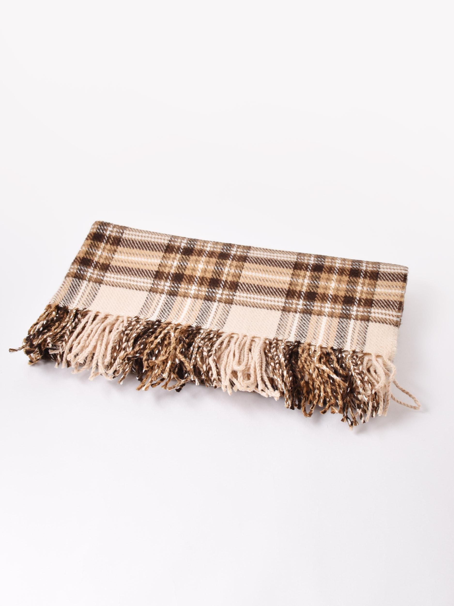 大判 チェック柄 ストール | ベージュ×ブラウン - 古着屋