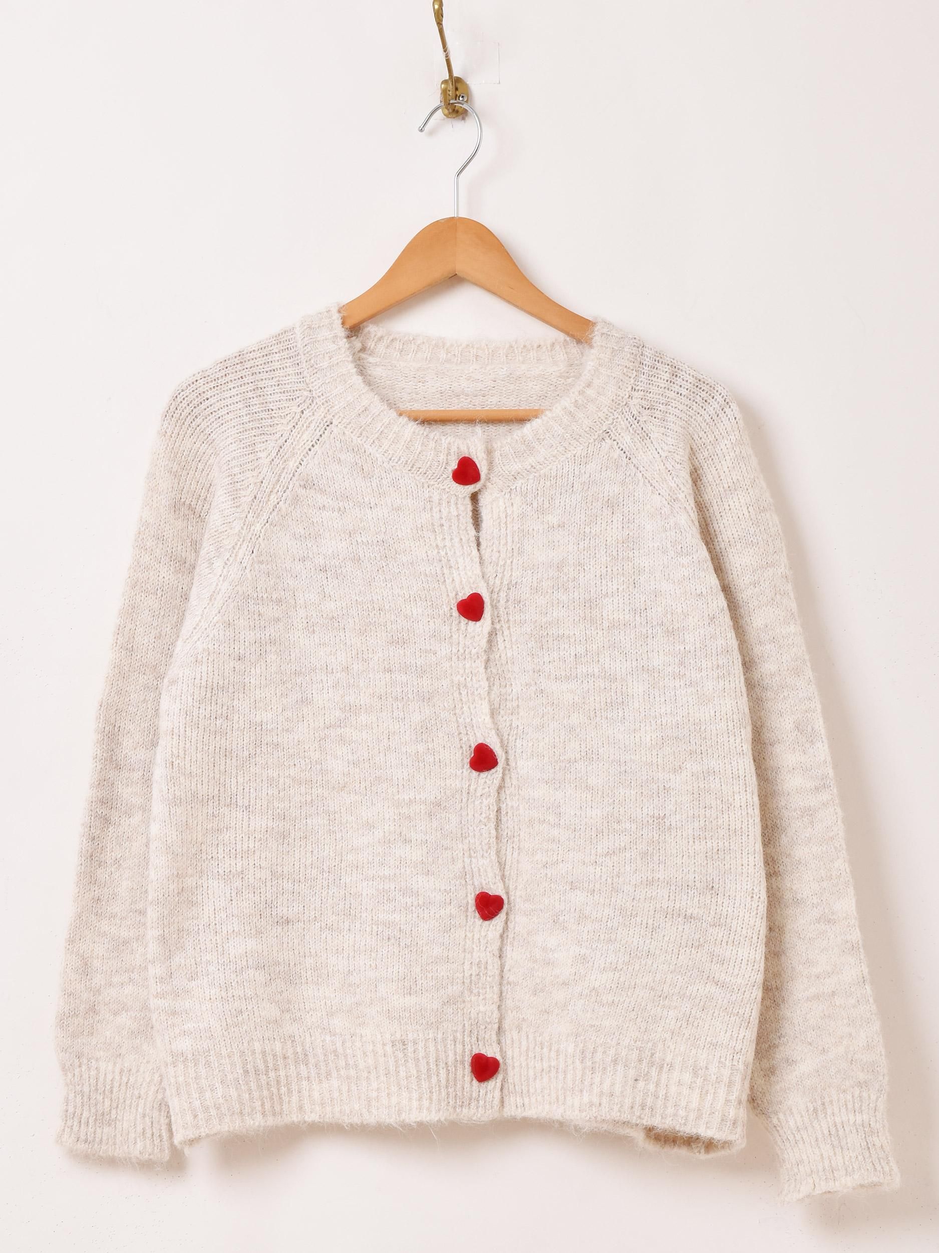Meridianハートボタンカーディガン|ベージュ - 古着屋グレープフルーツ