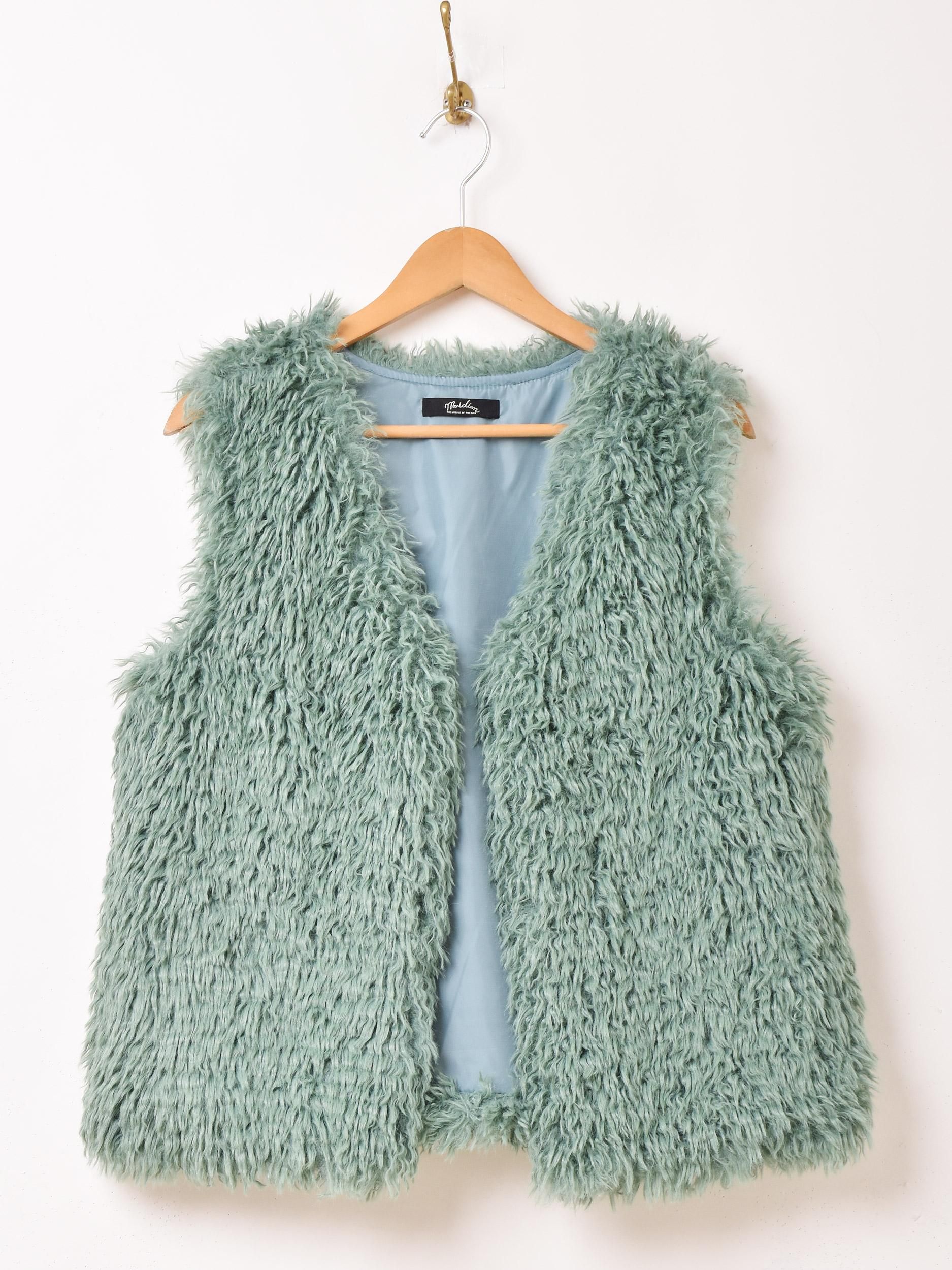 Meridianフェイクファー ロングベスト | グリーン - 古着屋
