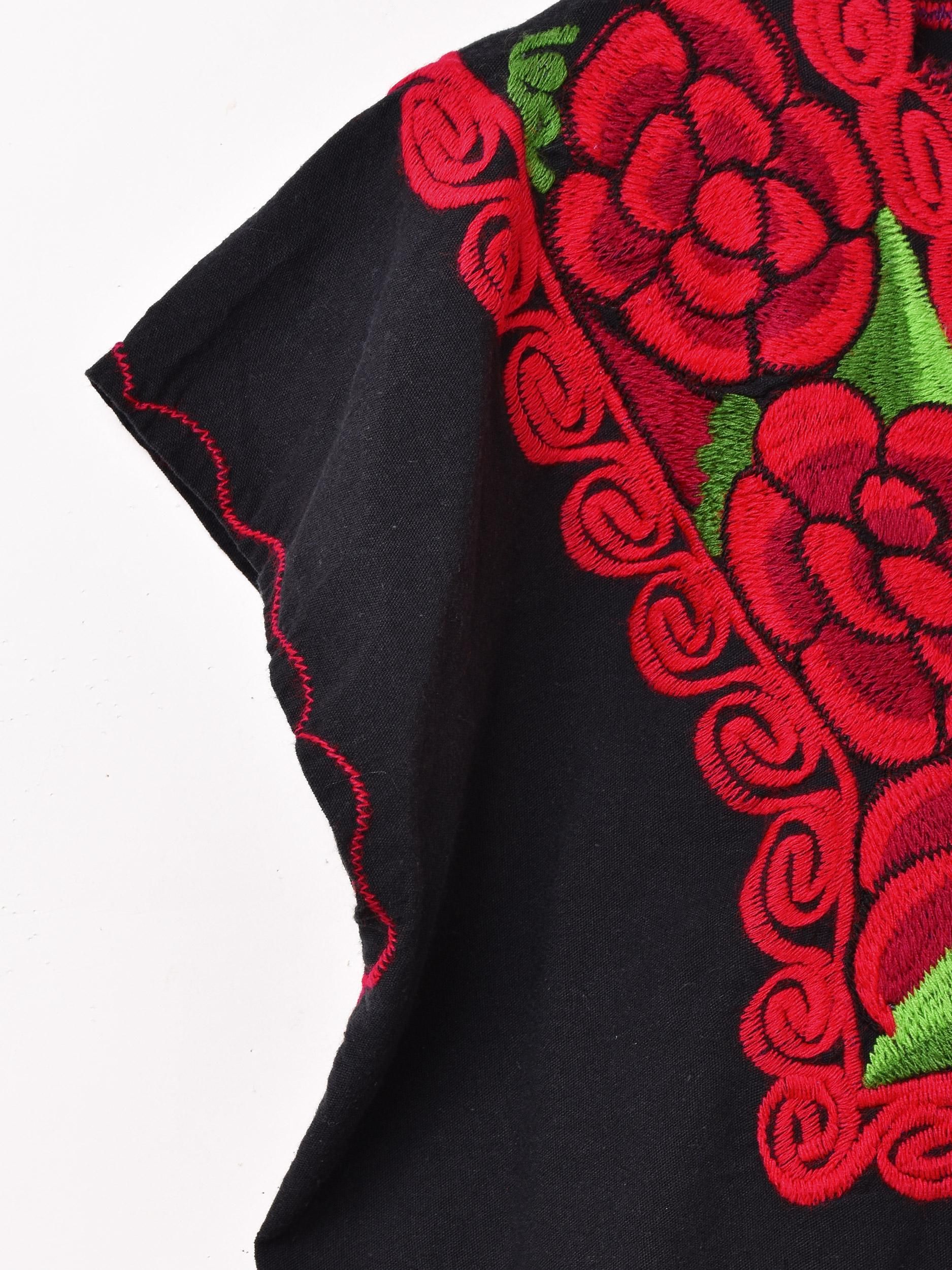 メキシコ刺繍チュニック | ブラックレッド - 古着屋