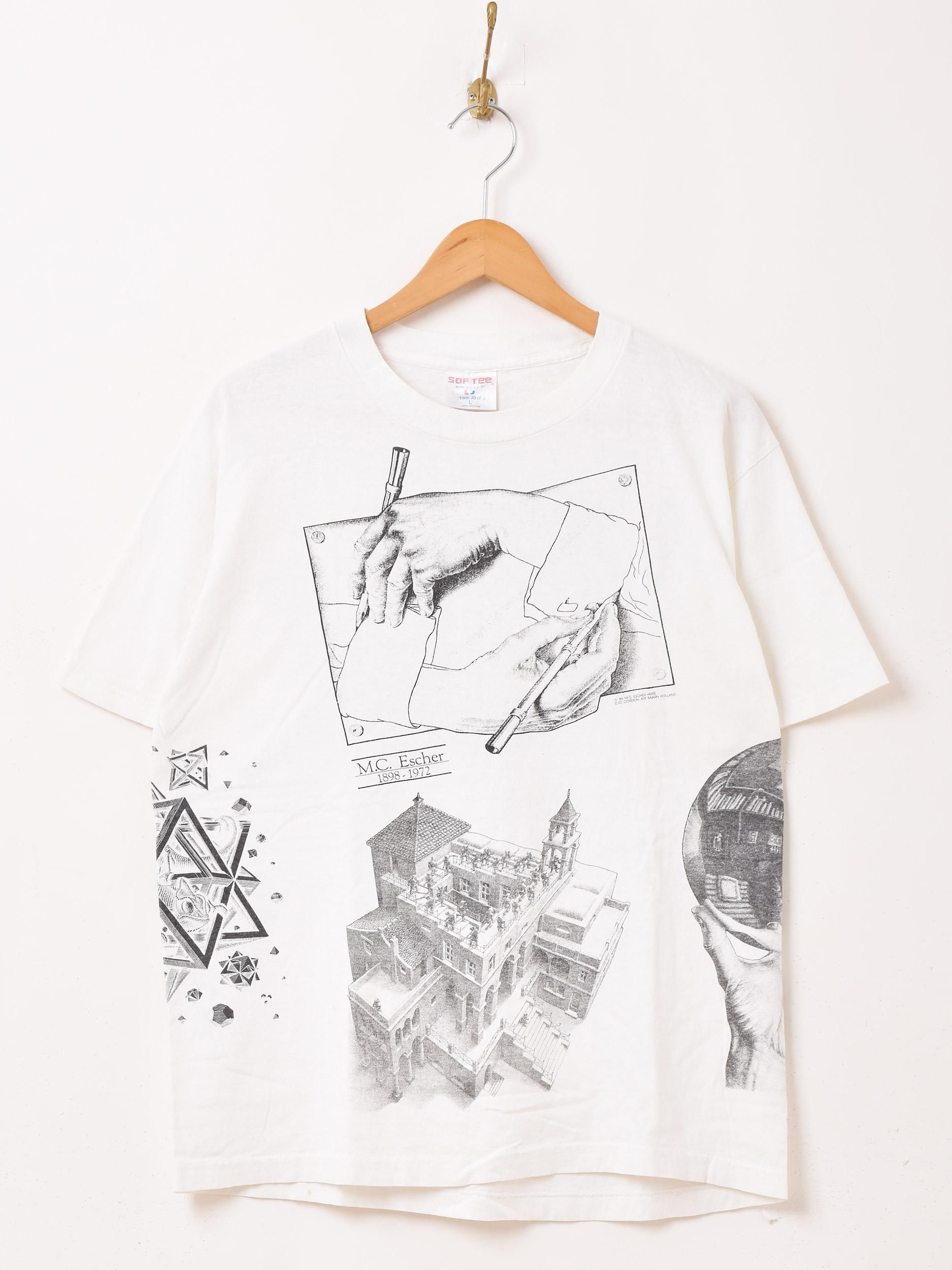 M.C. ESCHER エッシャー　Tシャツ　90年代　USA 古着 90s USA製 M.C. Escher エッシャー 豪華 マルチ だまし絵