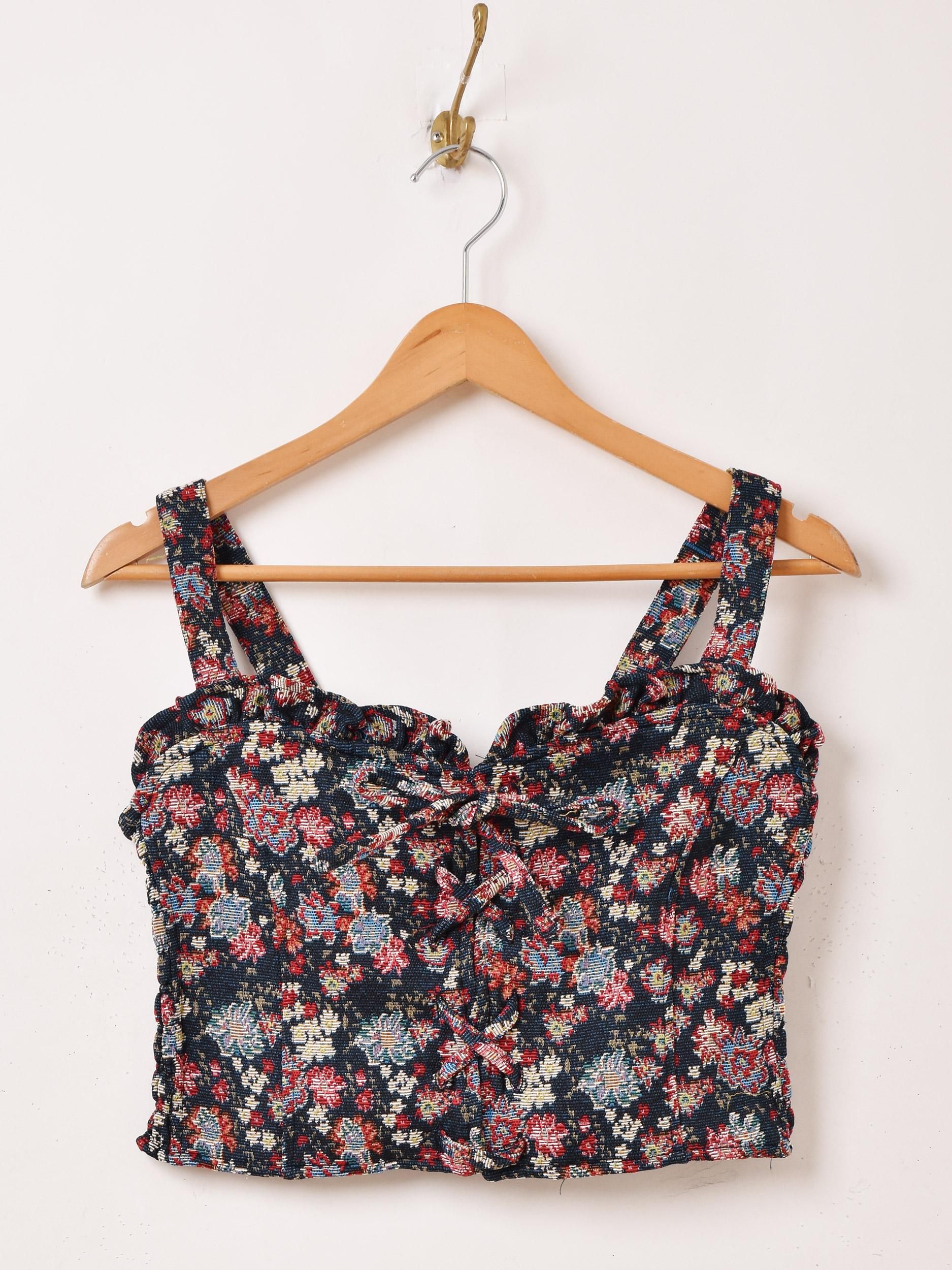 2色展開】「Meridian」花柄 ゴブラン織り ビスチェ レッド - 古着屋