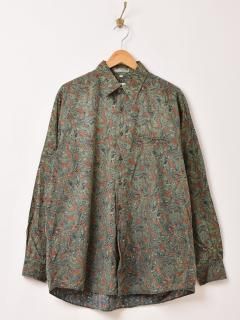 古着 長袖シャツ 柄シャツ 総柄 アート マルチカラー グリーン