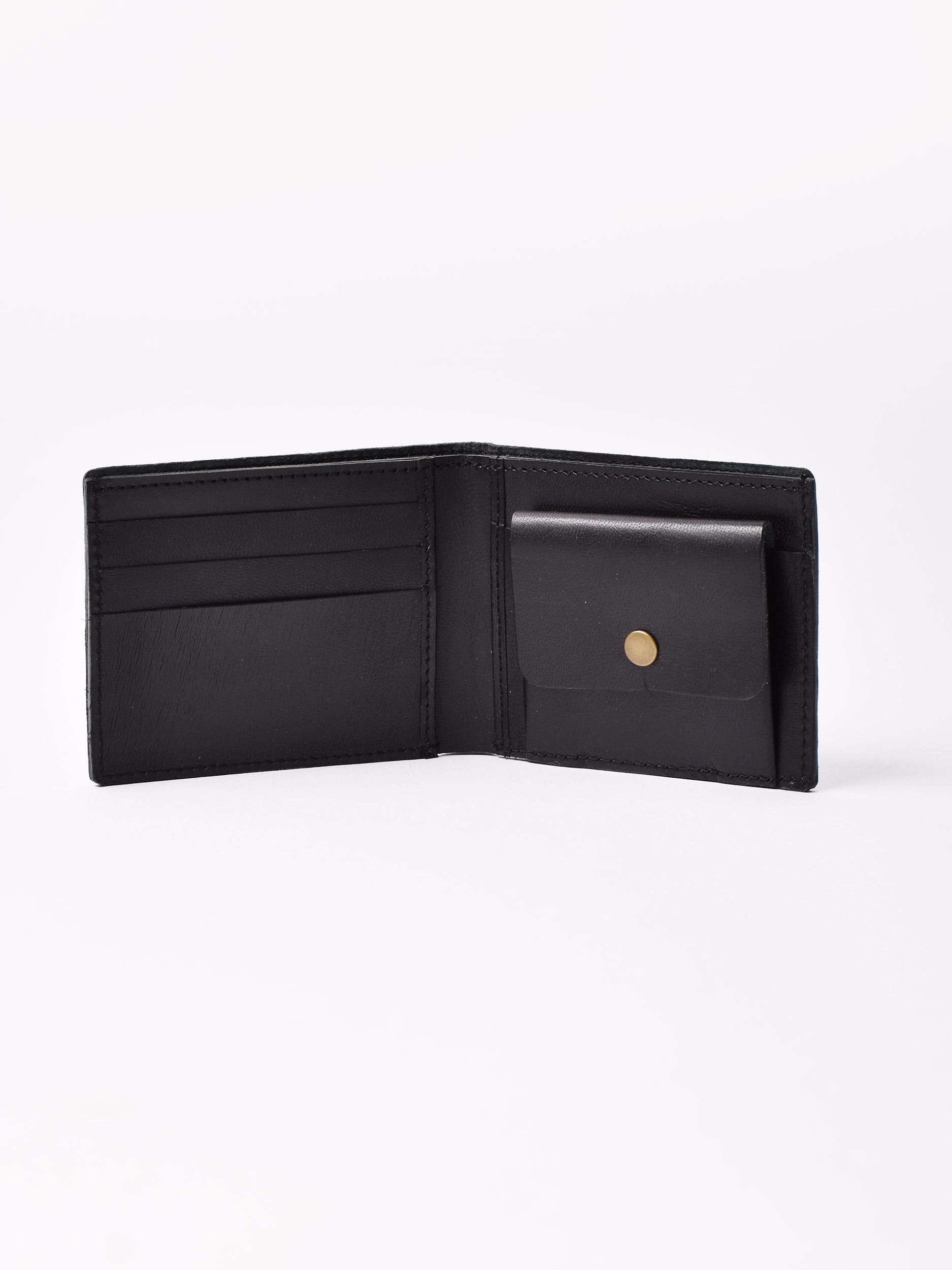 ブラックレザー編み込み二つ折り財布 ゴートレザー 二つ折り財布 | ブラック - 古着屋