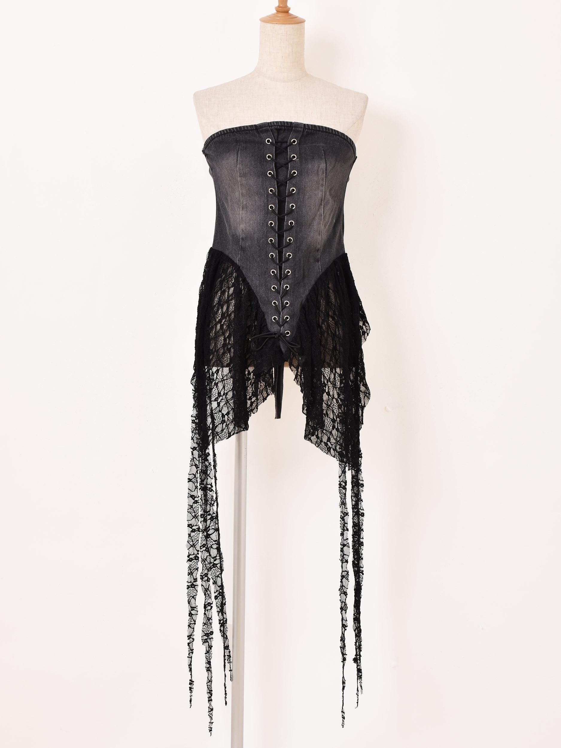 2色展開】「Meridian」コルセットデザイン デニム ビスチェ ブラック