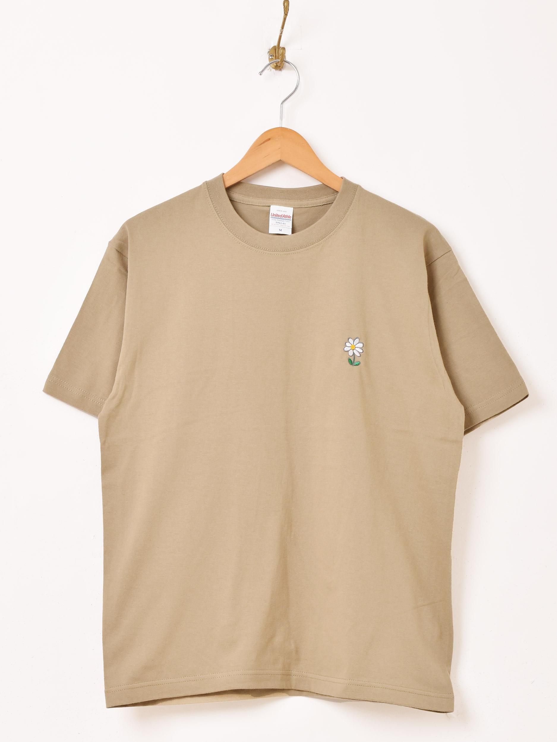 ワンポイント刺繍Tシャツ | Flower | ベージュ - 古着屋