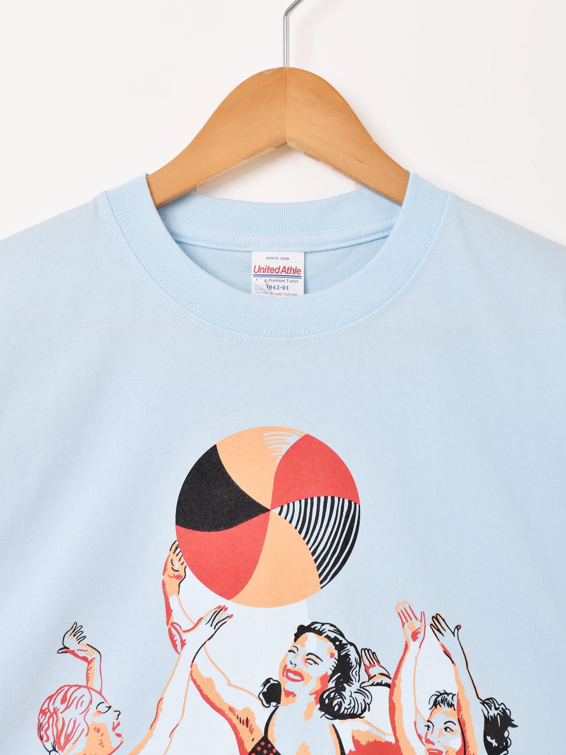 【2色展開】プリントTシャツ 「Beach Ball Girl」 サックスブルーサムネイル