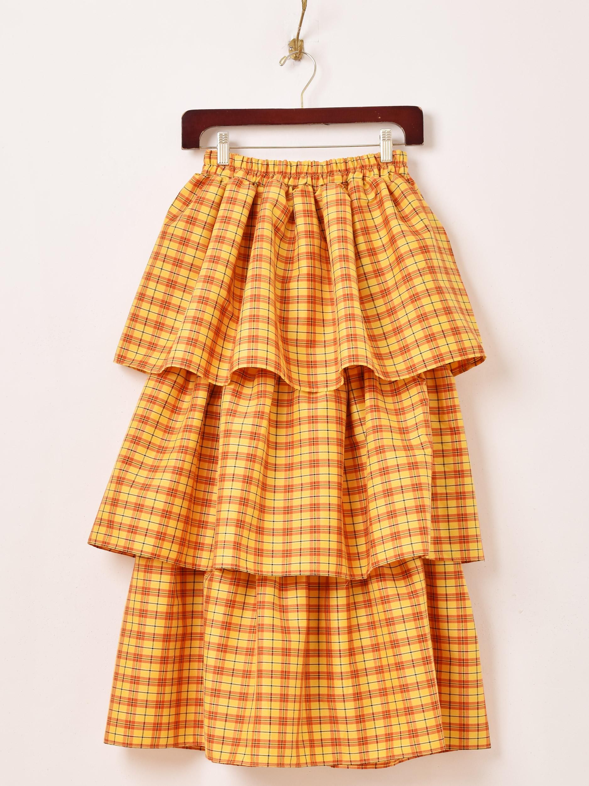 MARC&LONAイエロースカート Meridian｜チェック柄ラッフルスカート - 古着屋グレープフルーツ