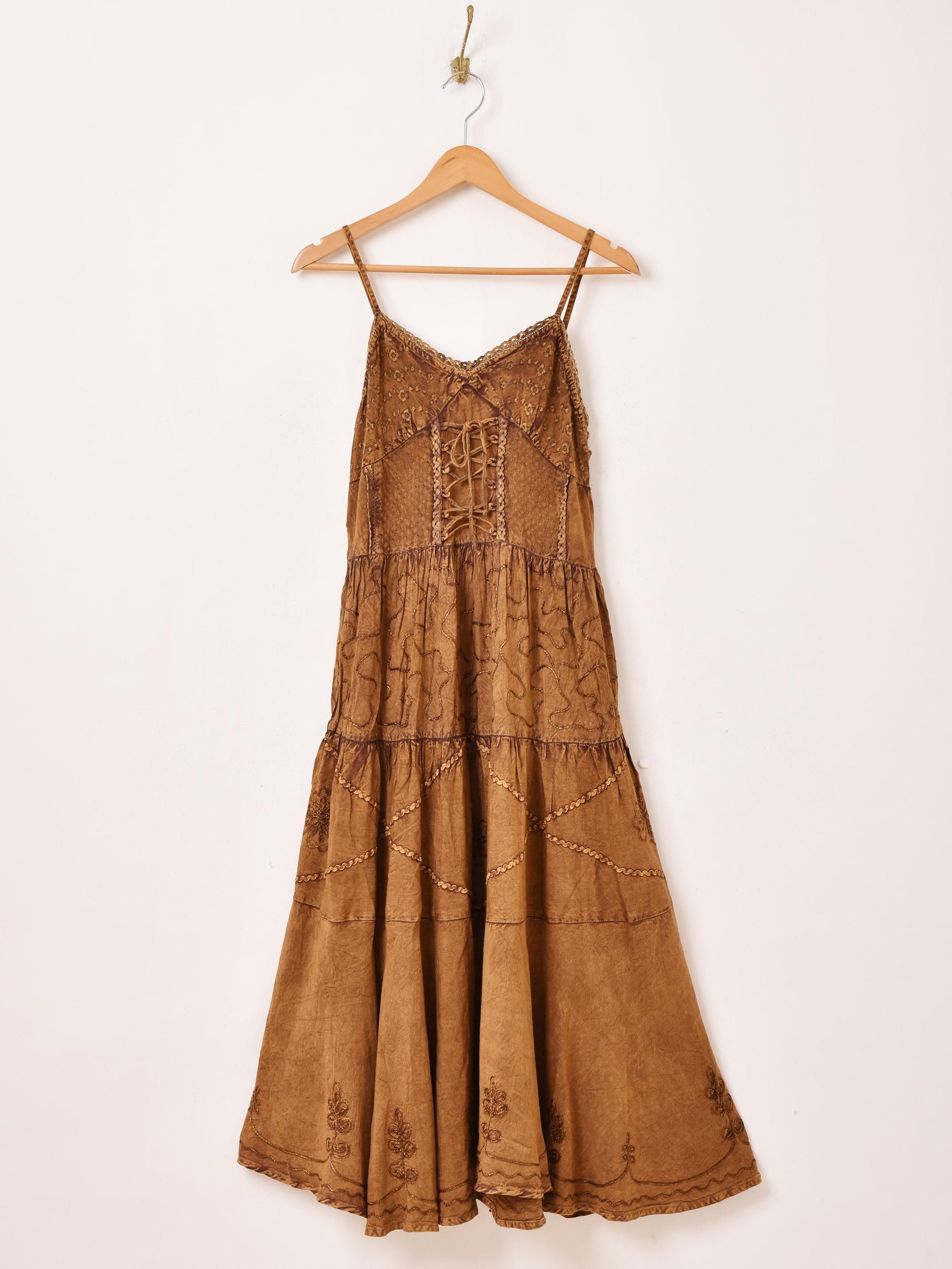 エスニック レーヨン キャミソールワンピース | ブラウン - 古着屋