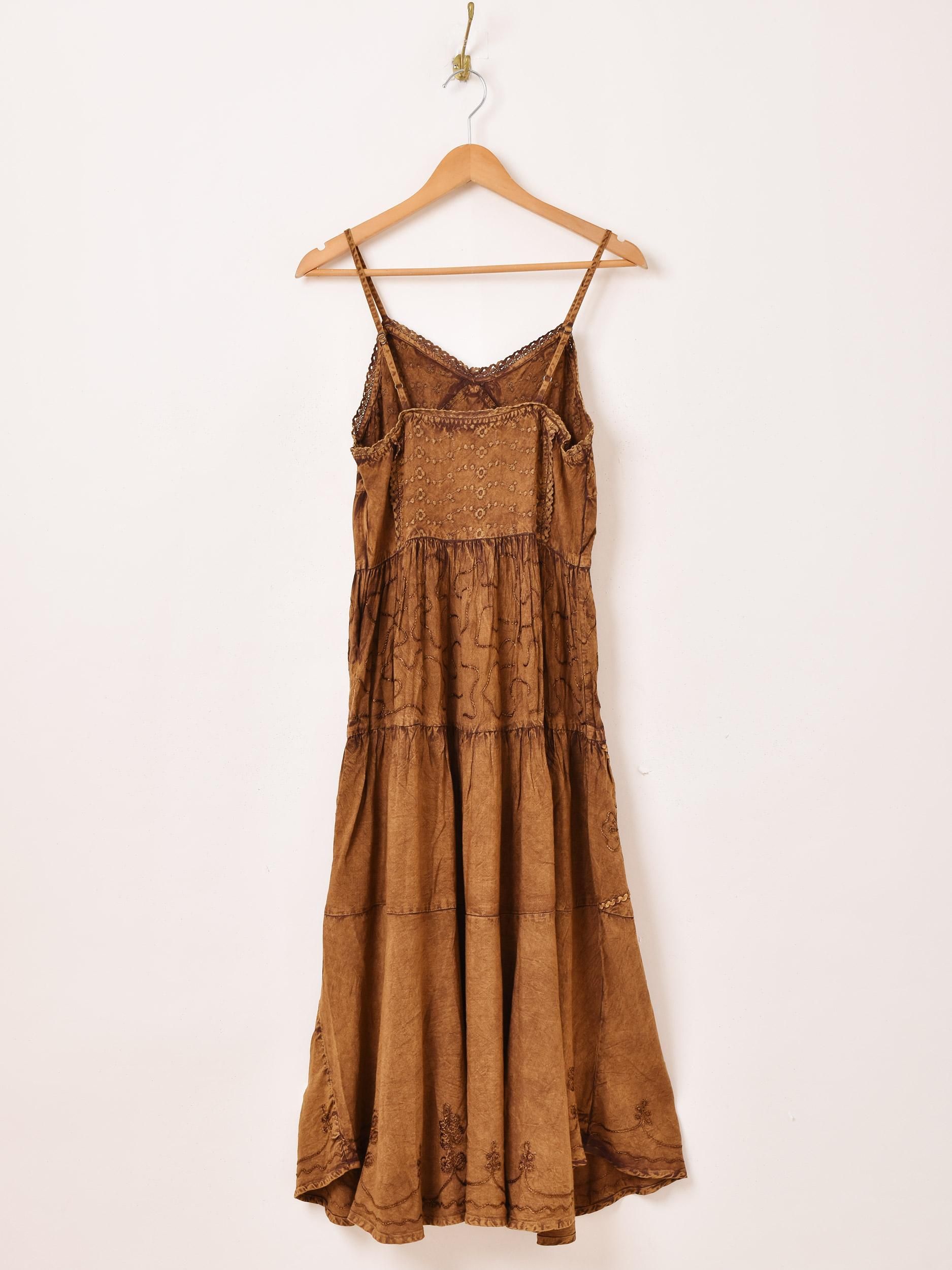 エスニック レーヨン キャミソールワンピース | ブラウン - 古着屋