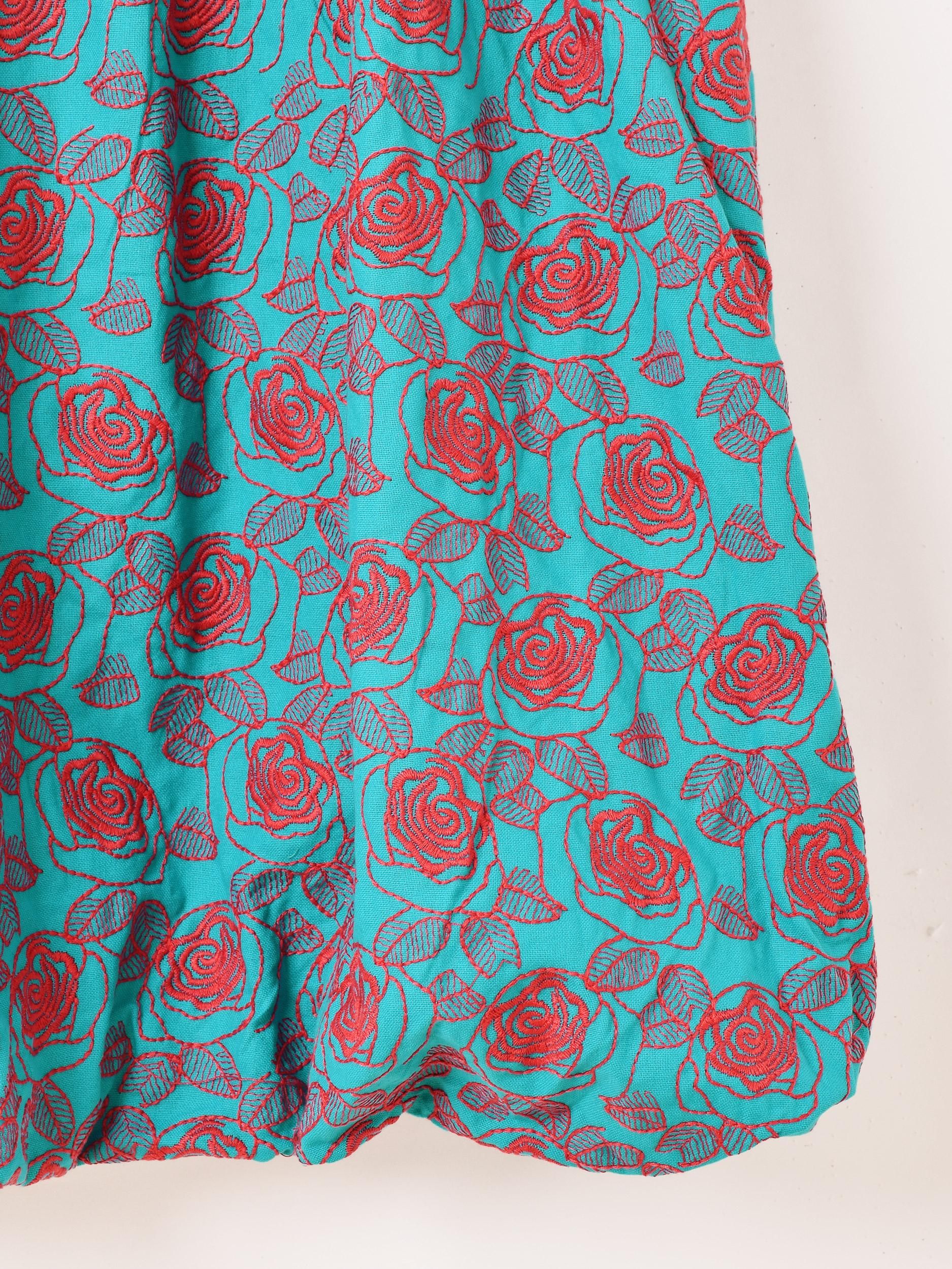 ローズ刺繍バルーンスカート|ブルー - 古着屋グレープフルーツ ムーン