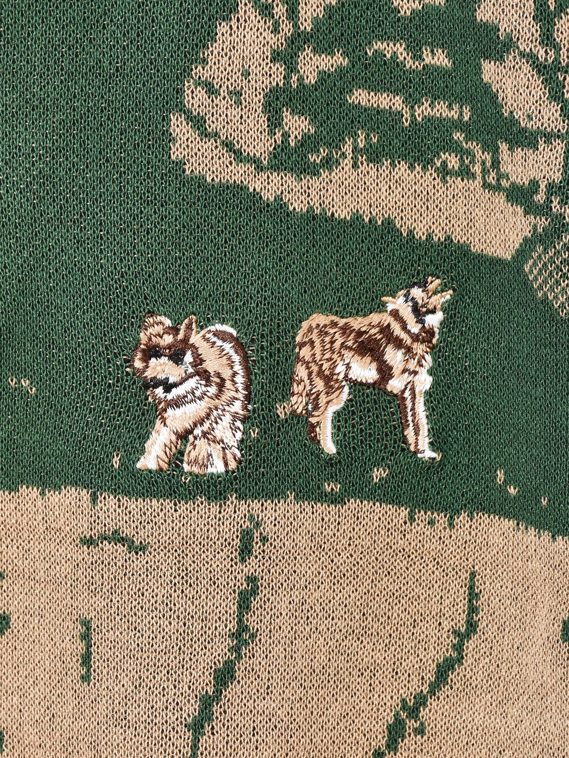 Meridian」刺繍入り オオカミ 半袖 ポロセーター - 古着屋