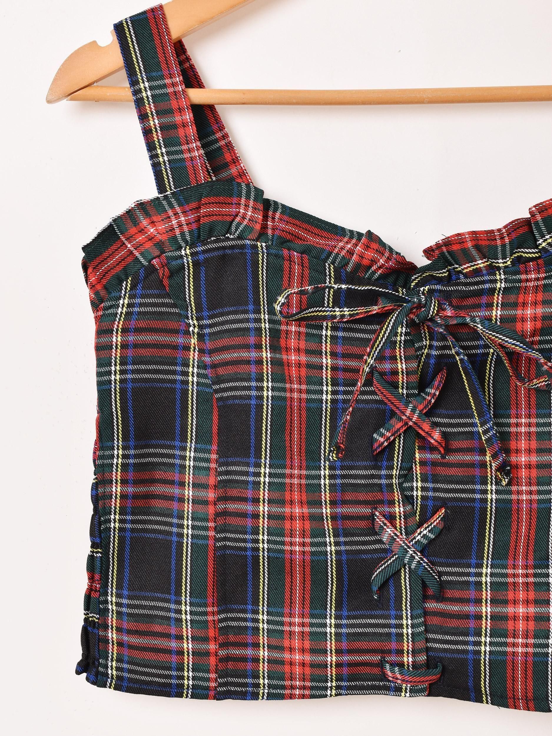 2色展開】「Meridian」チェック柄 レースアップ ビスチェ ネイビー