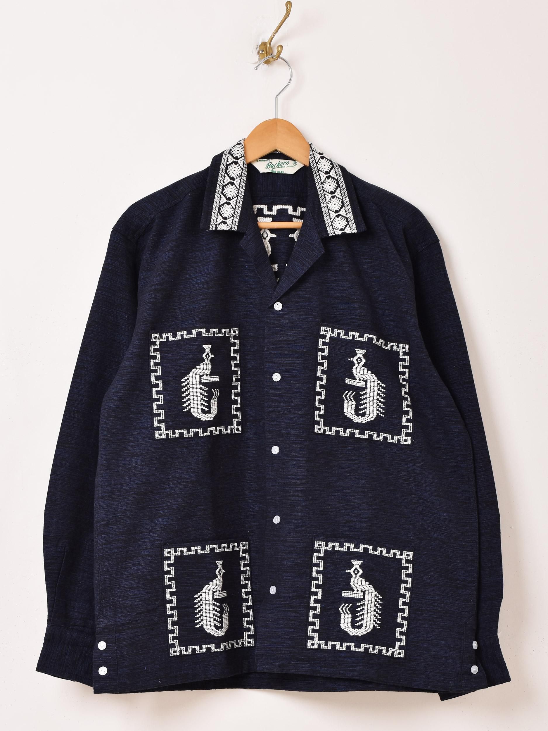 2色展開】「Backers」グアテマラデザイン 刺繍 長袖シャツ ブラウン