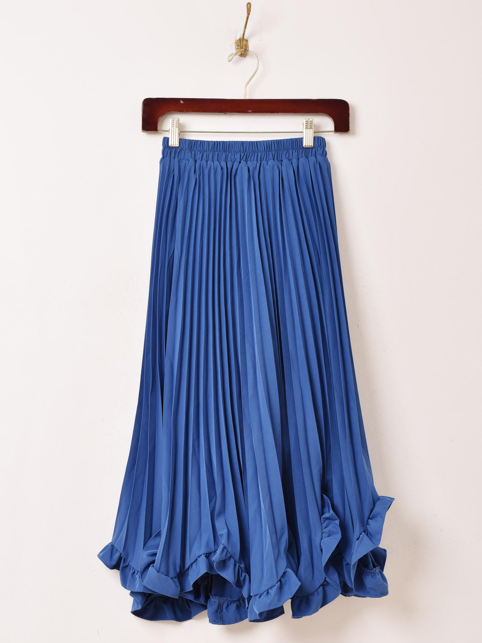 3色展開】「Meridian」アシンメトリー フリル プリーツスカート ブルー