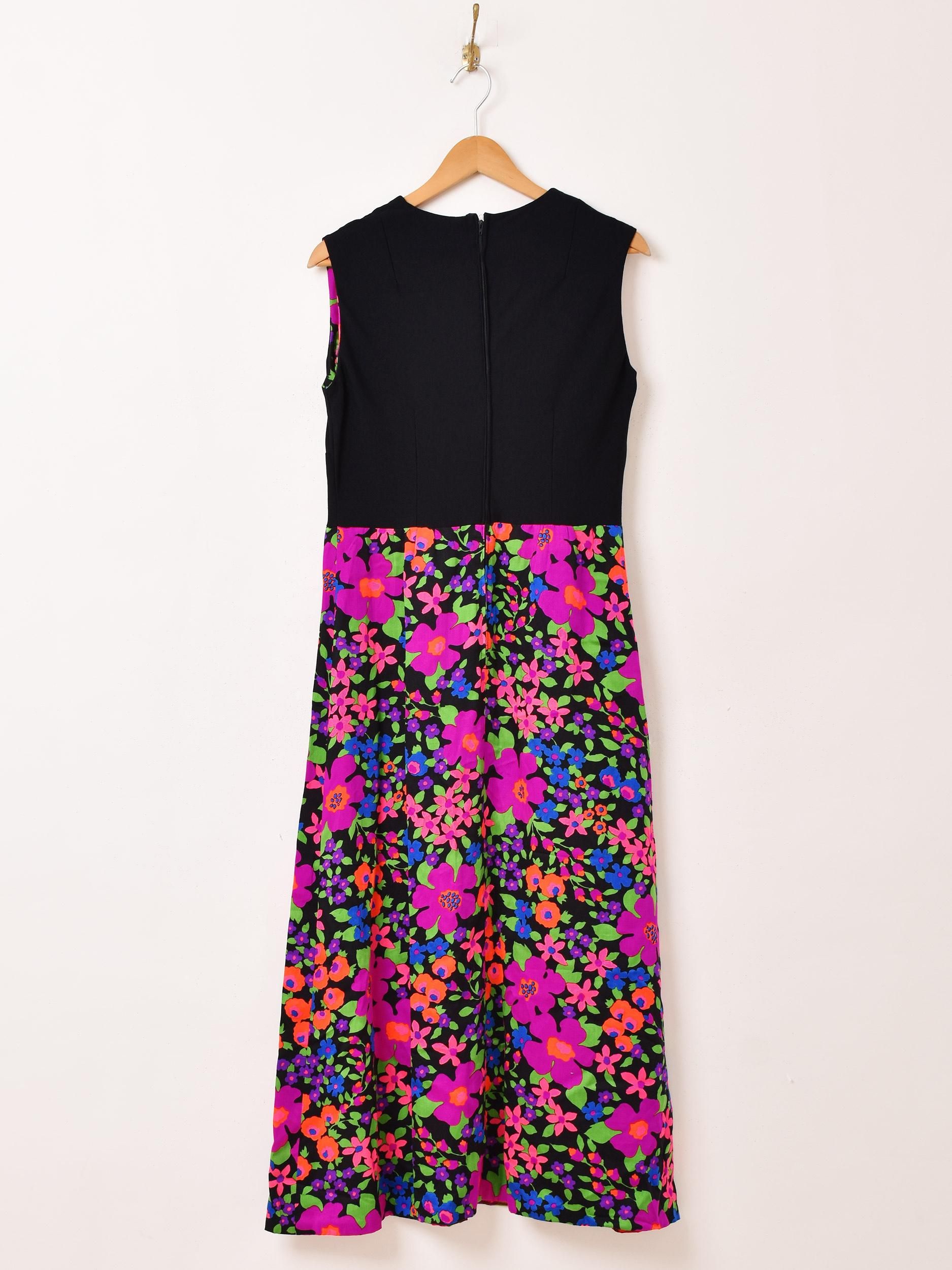 70's 花柄 切り替え ノースリーブワンピース - 古着屋