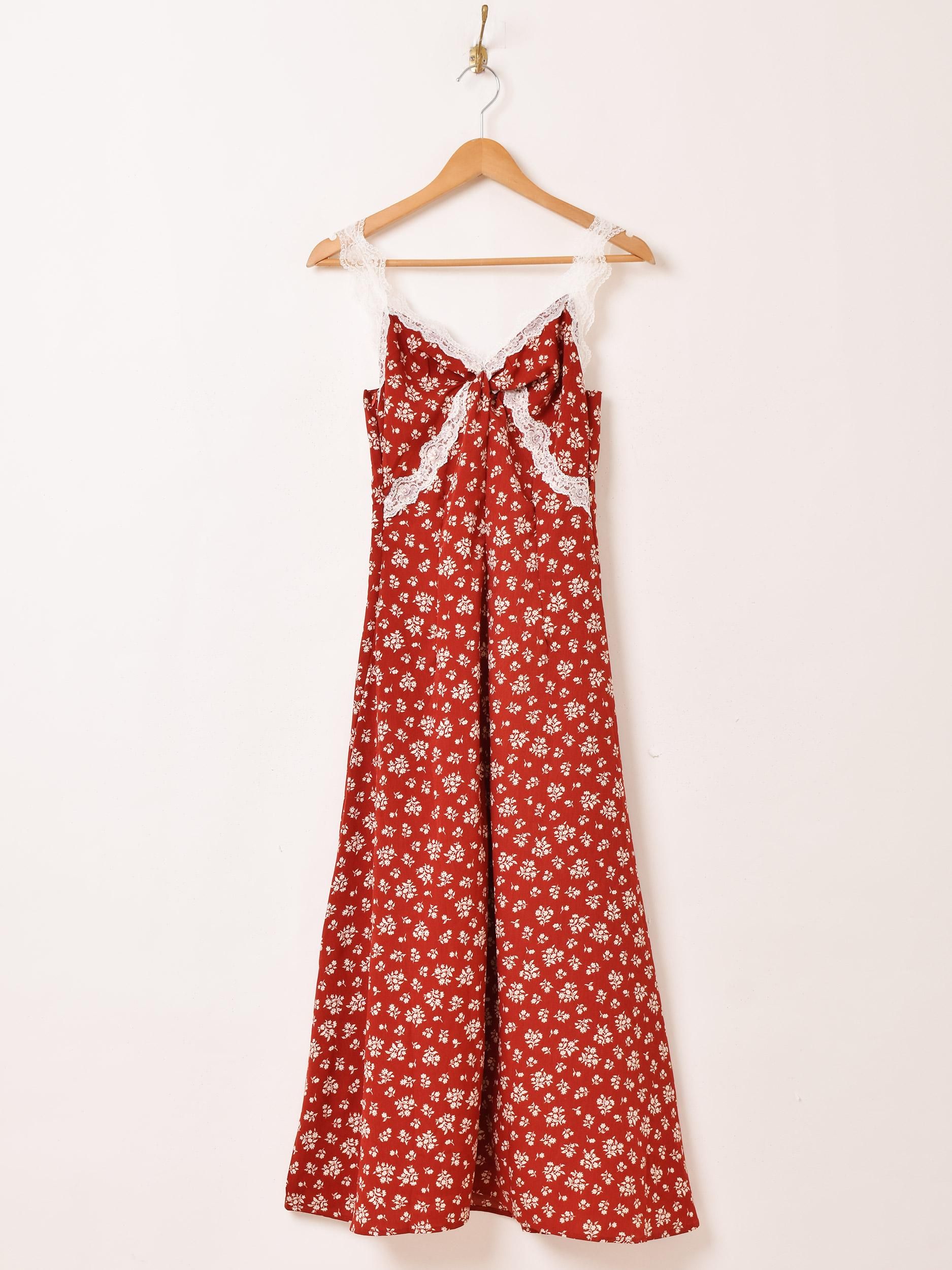 2色展開】「Meridian」花柄 レース キャミソールワンピース レッド